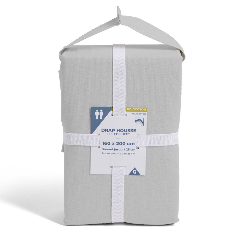 Drap housse 160x200cm polycoton gris