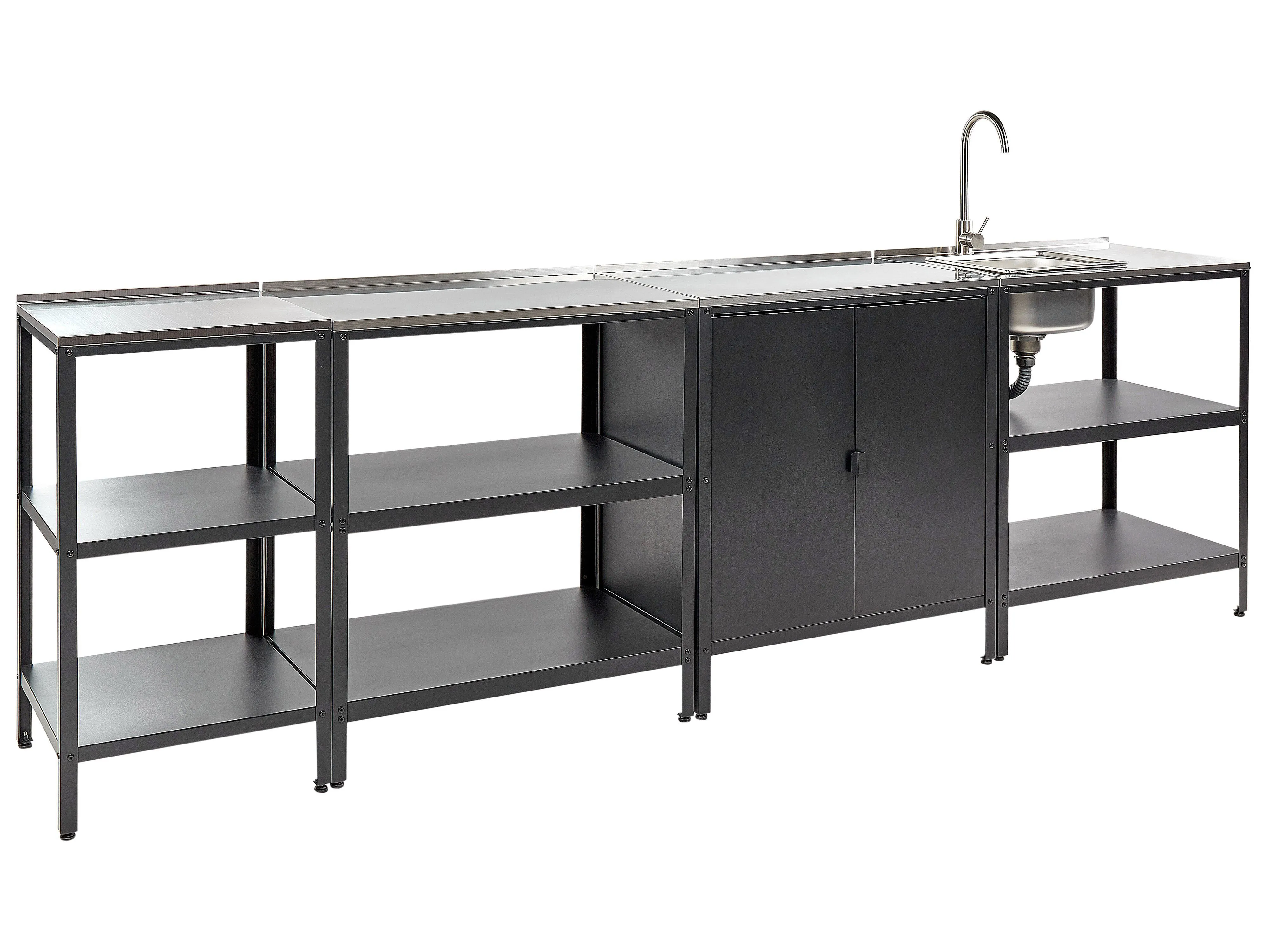 4 Piece Outdoor Kitchen Set with Sink VILAMA Metal Black