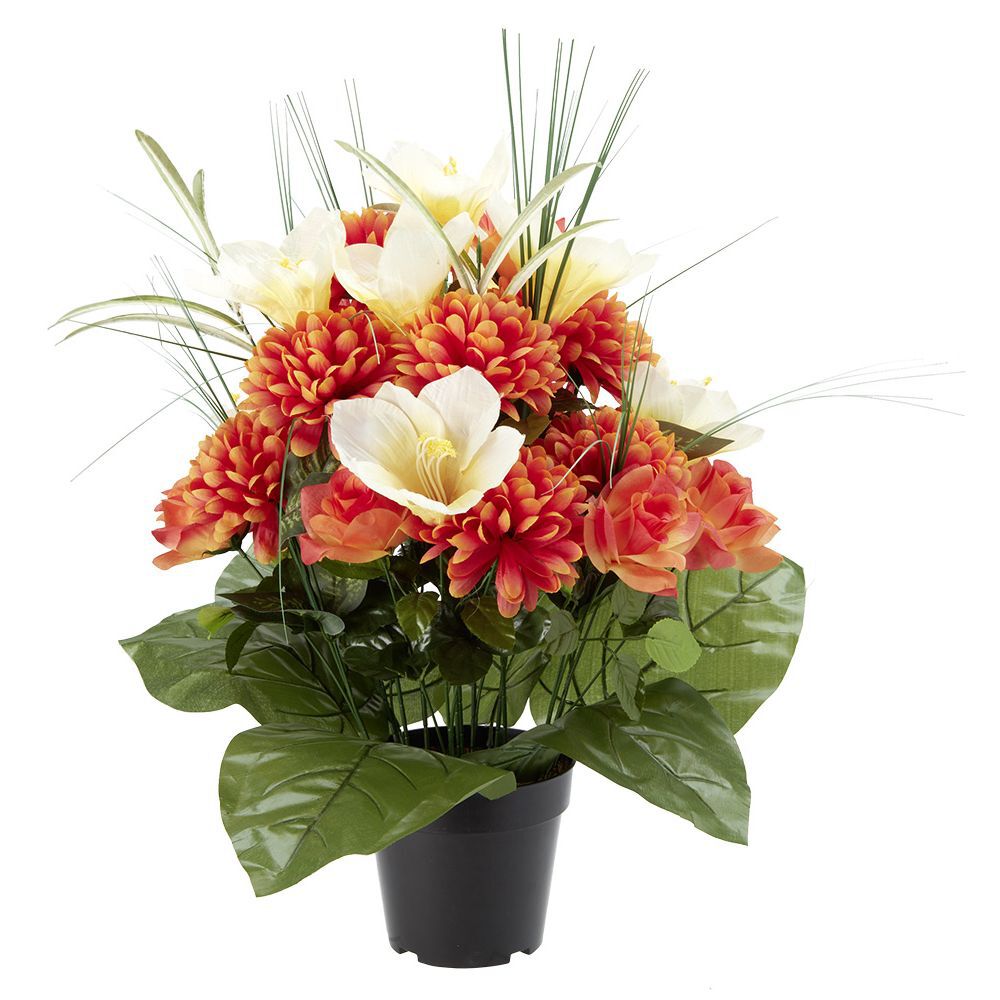Pot chrysanthème rose lys H58 cm orange - Fleur artificielle 36 têtes
