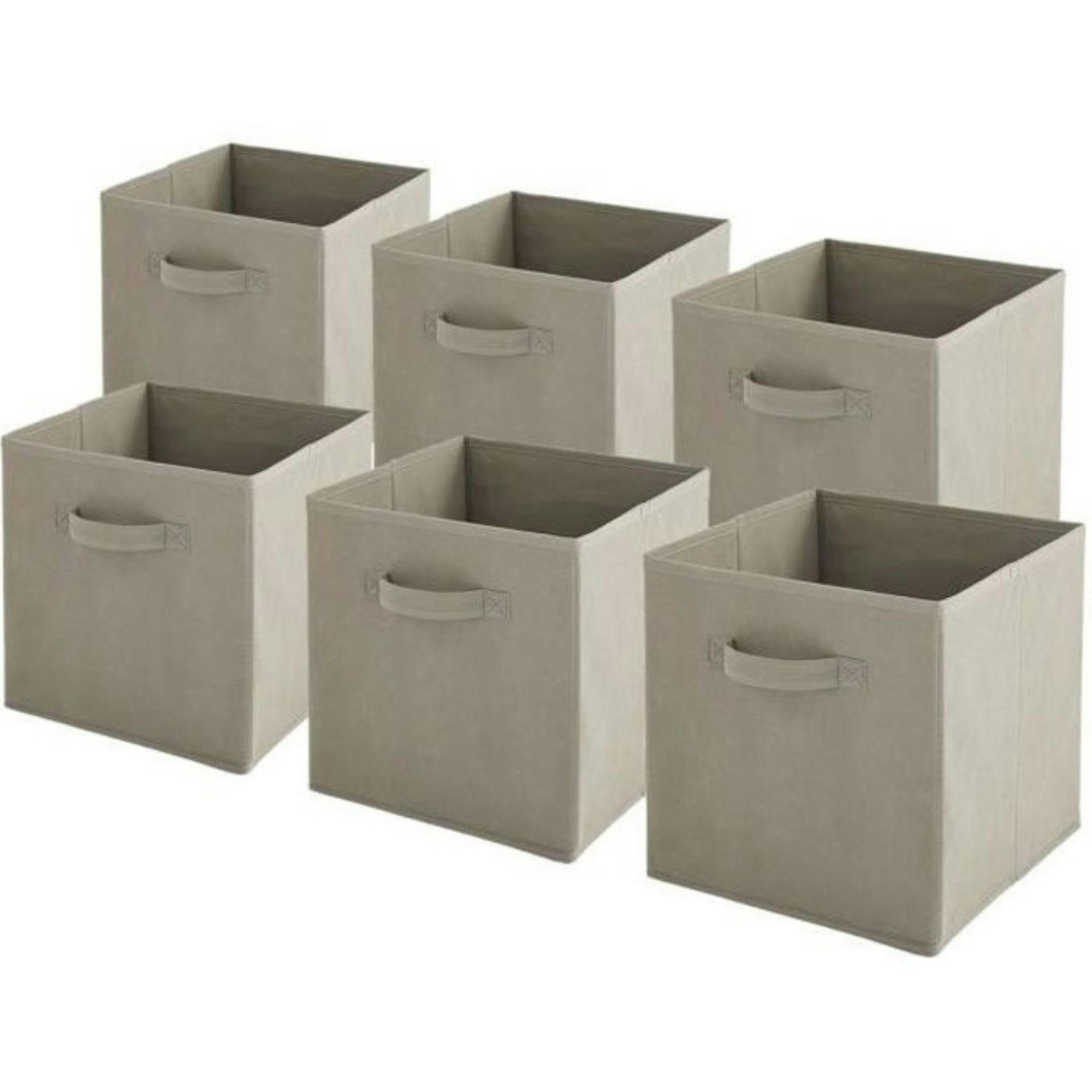 - Lot de 6 paniers  pliables en tissu taupe 27x27x27cm