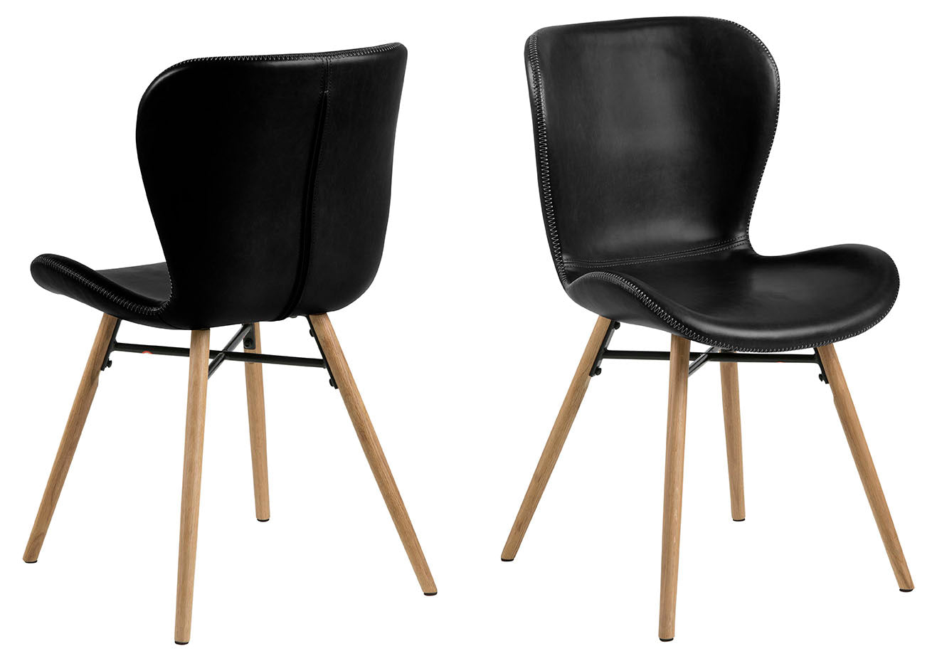 Rebellenclub Eetkamerstoel Pescara - Set van 2 - Zwart Letherlook met Houten Poten