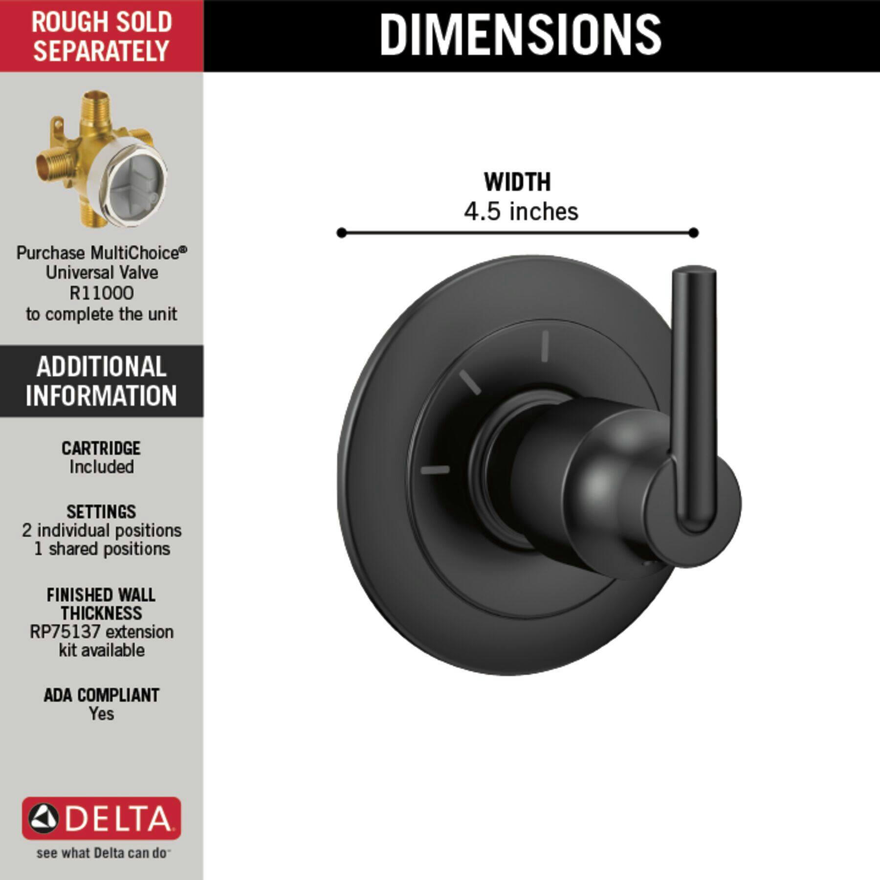 Delta 3-Setting 2-Port Diverter Trim, Matte Black