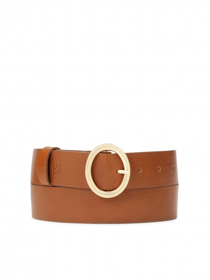 Leather belt with gold buckle