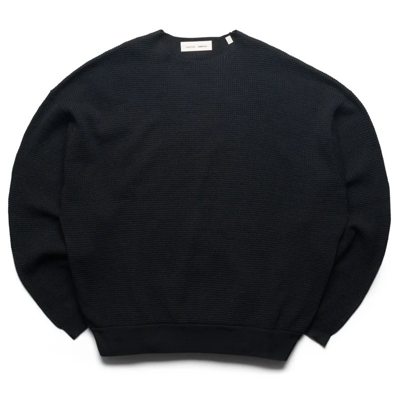 Fear Of God Essentials Waffle Crewneck 90's Sweater - Vintage Black