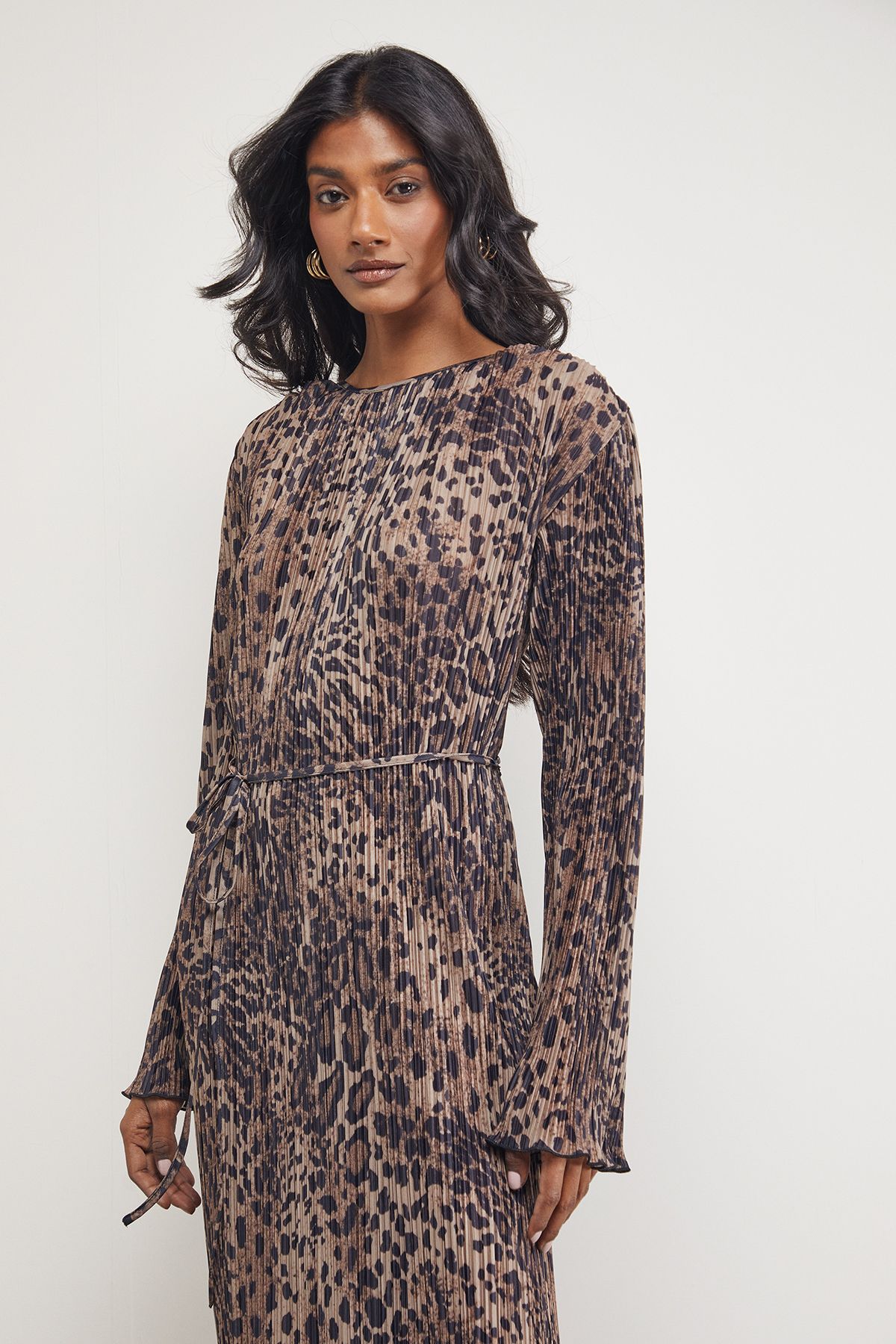 Warehouse Plisse Belted Column Midi Dress