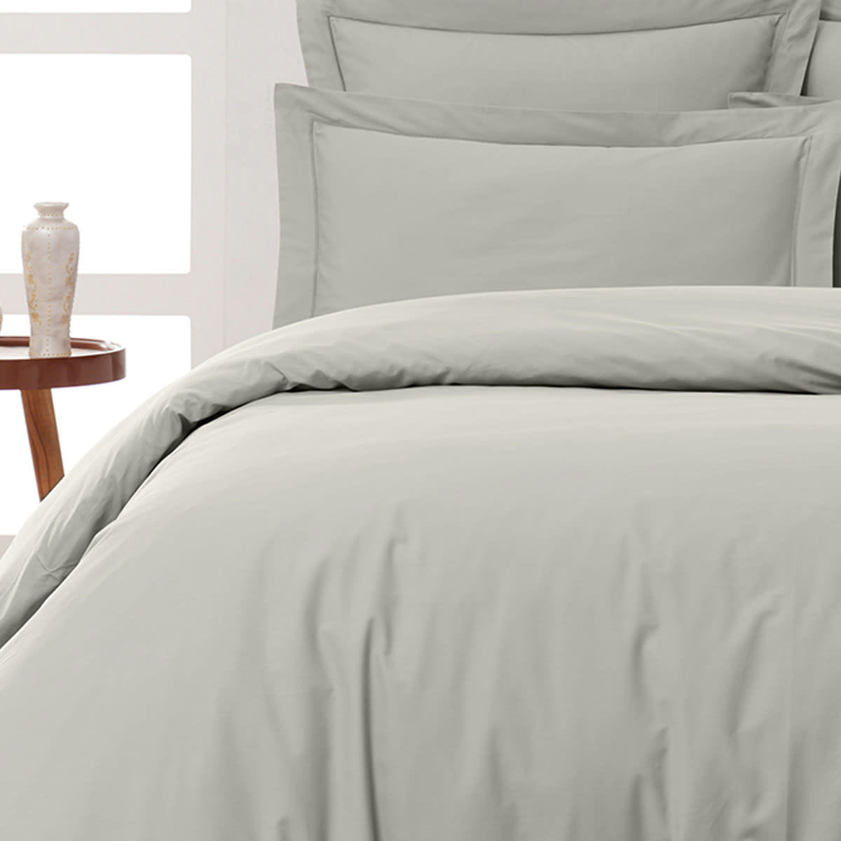 SOFT PERCALE - Drap plat en percale de coton  gris perle 240x300 cm