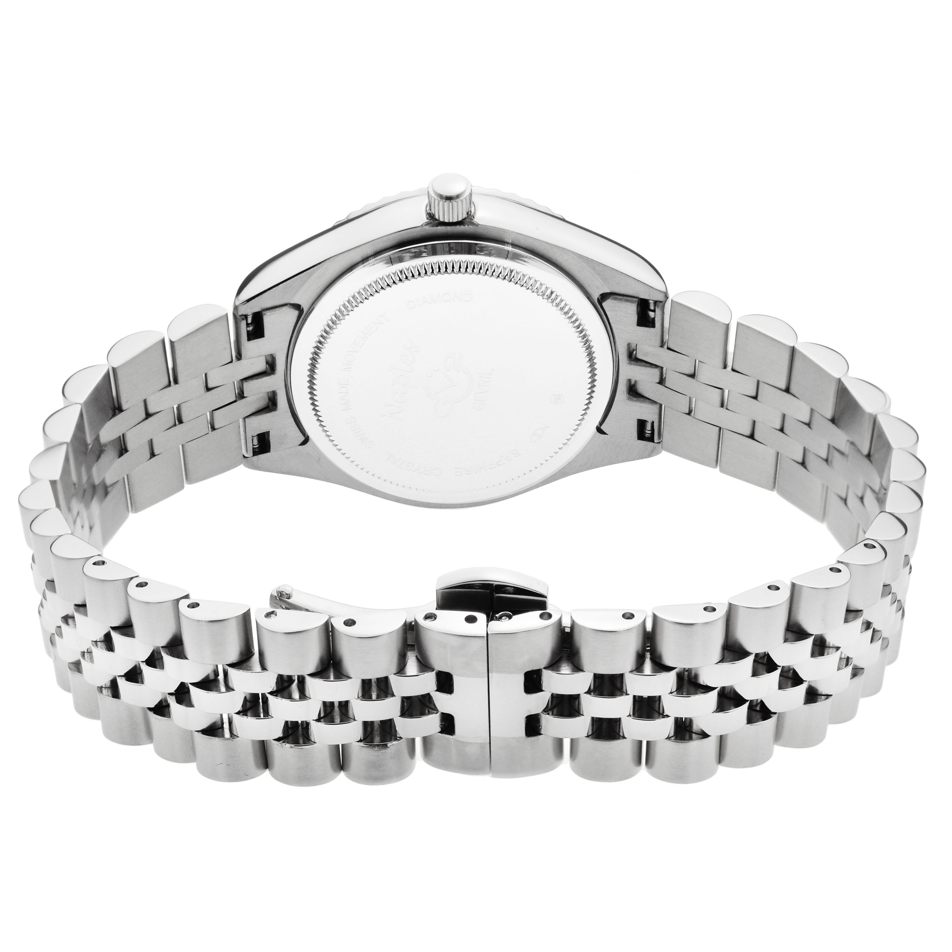 GV2 Naples 18 Diamond-Set Luxury Swiss Quartz Mother Of Pearl Dial Stainless Steel Bracelet Sapphire Crystal Fluted Bezel 34 MM Watch