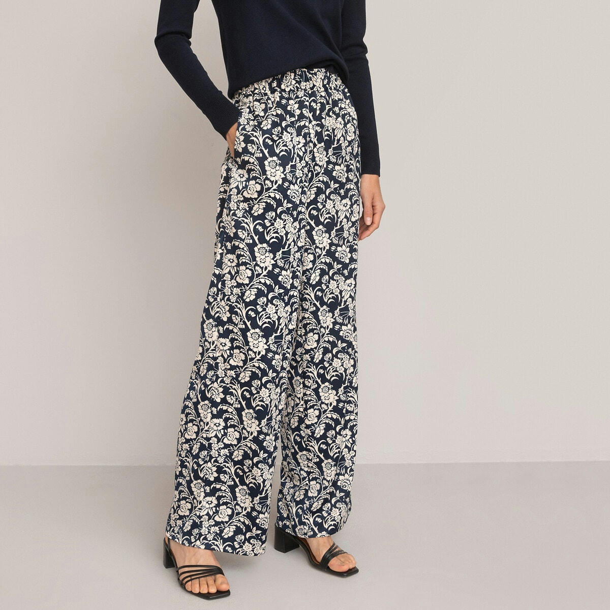 Pantalon large, imprimé fleurs