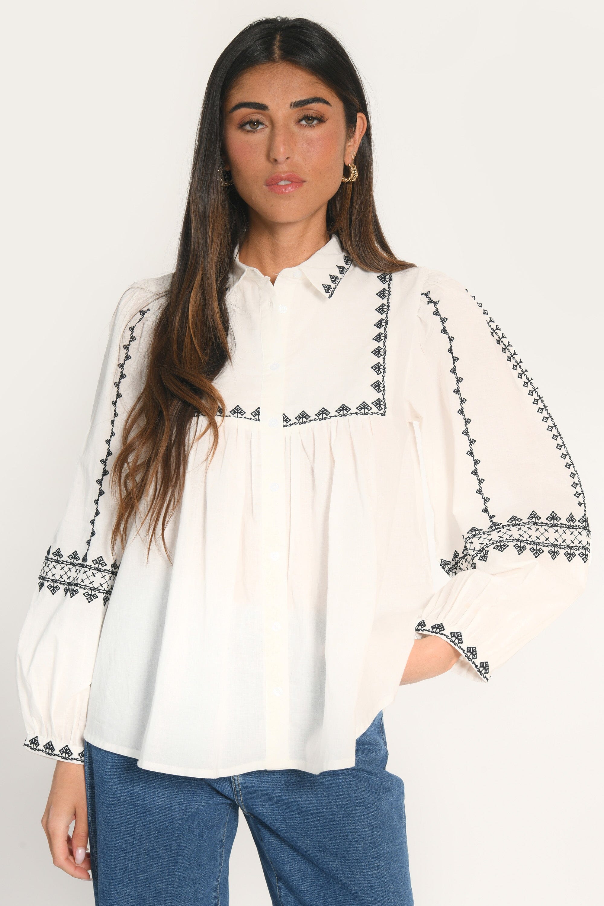 CHEMISIER BRODERIES  - AICHA - BLANC
