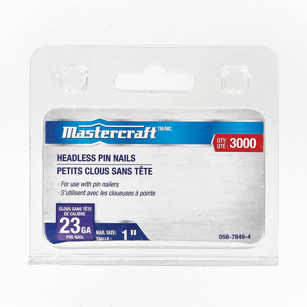 Mastercraft 23-Gauge Headless Pin Nails, 1-in, 3000-pc