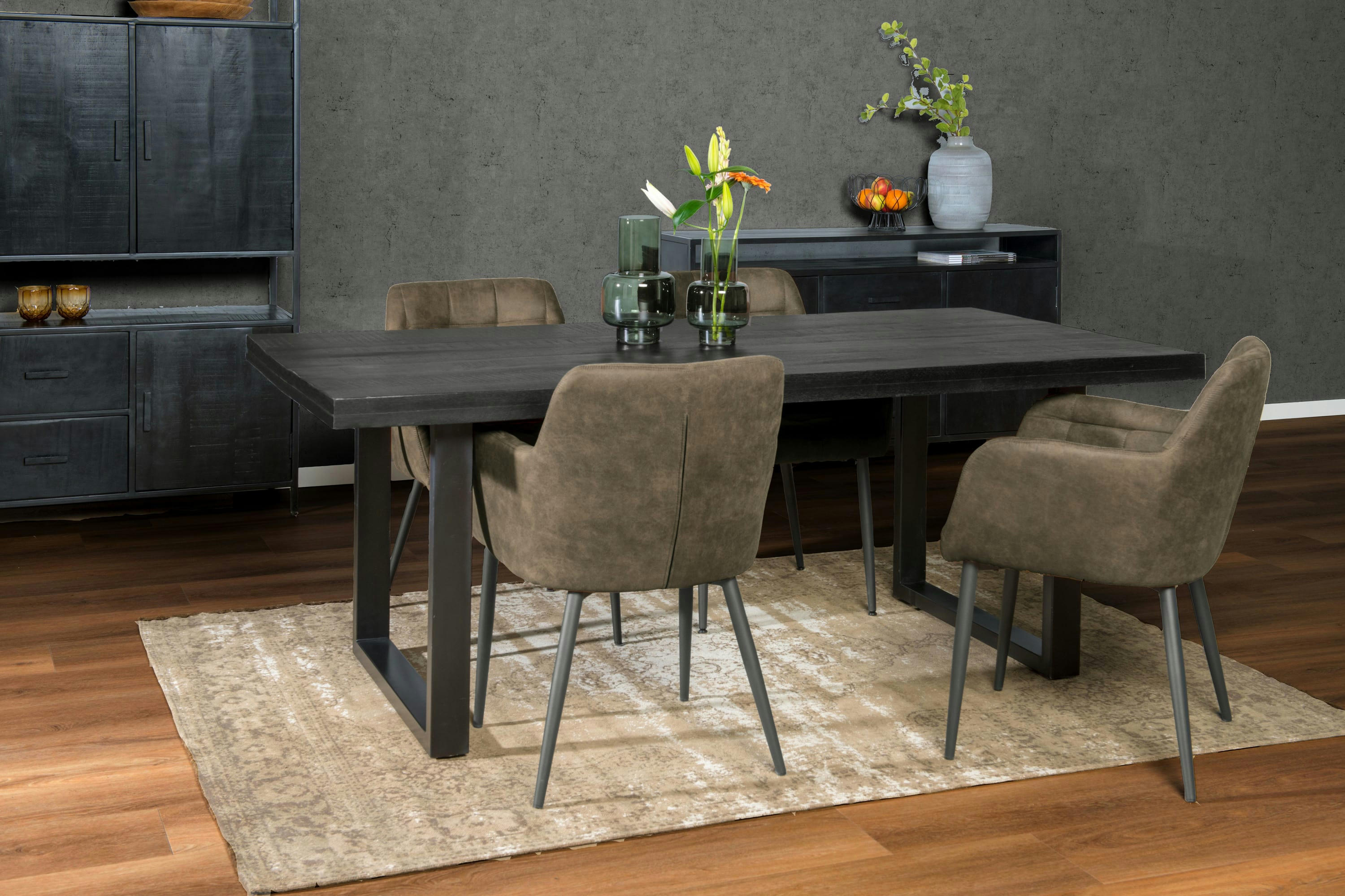 UZES - UZES-Table à manger 8/10 personnes L200, Manguier massif noir et métal