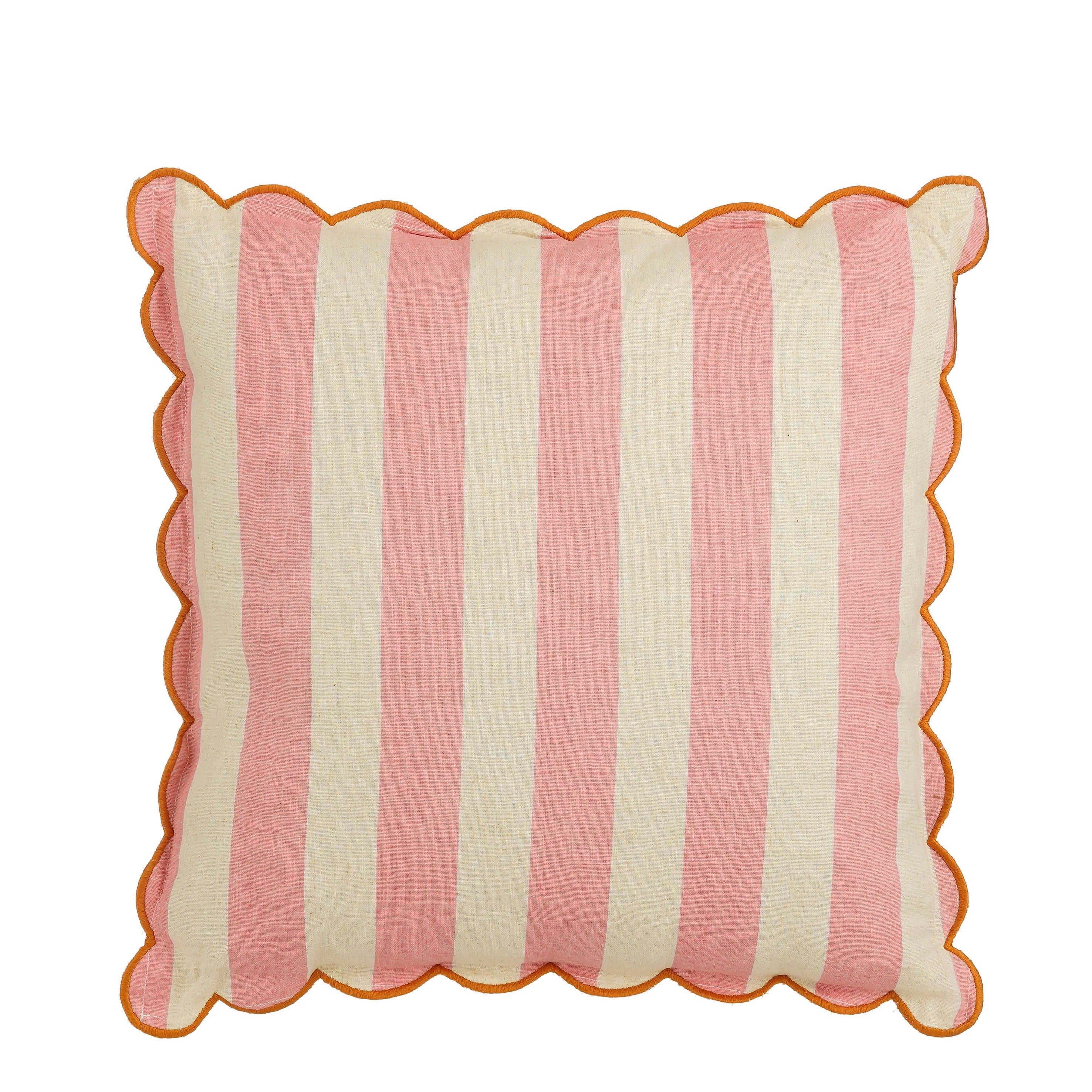 Mica Decorations Gestreept Sierkussen - Kussen met Kussenhoes - Woondecoratie Woonkamer - 45 x 45 x 10 cm - Katoen, Linnen, Polyester - Roze,