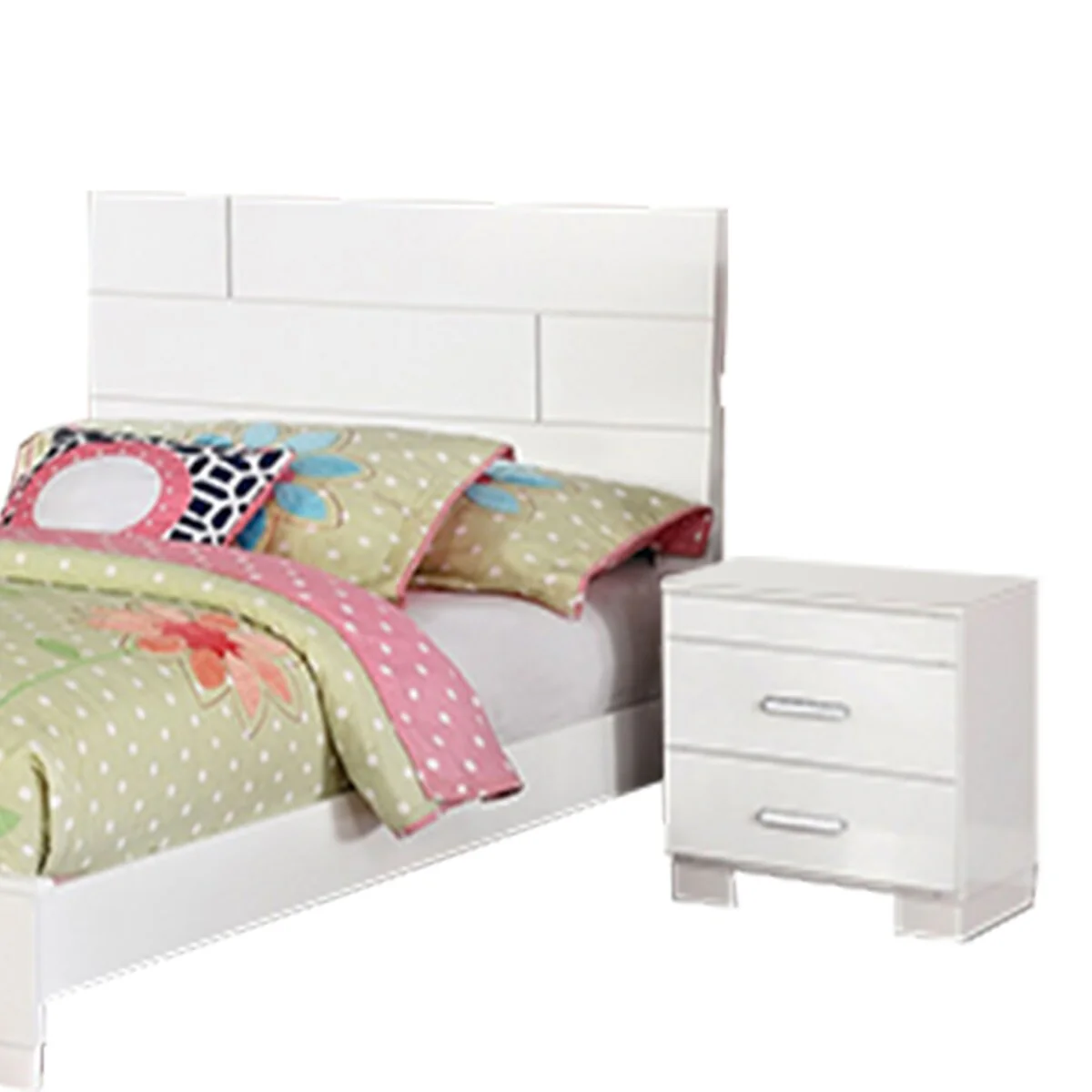 Contemporary 5 Piece Glossy Wooden Full Bedroom Set, White
