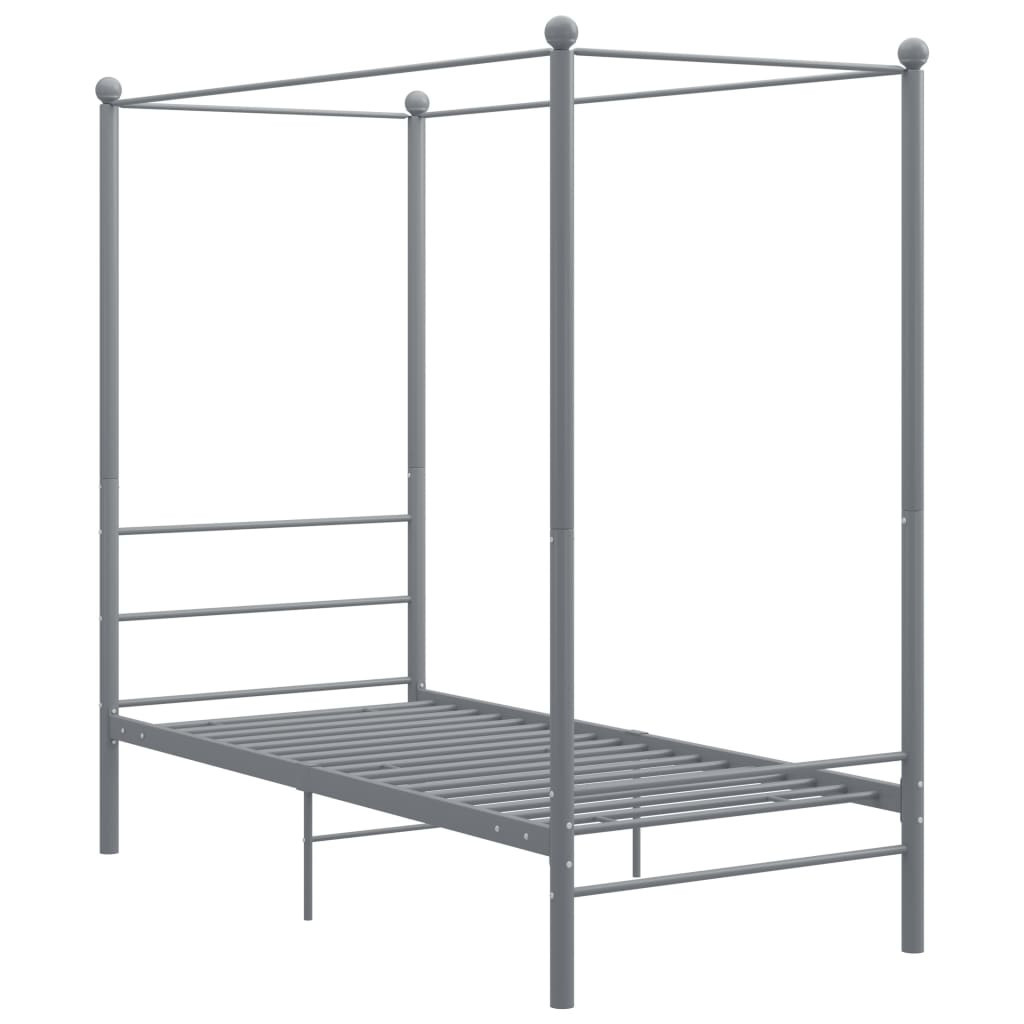 Rama Łóżka Metalowa z Baldachimem Łóżko Szare 90 x 200 cm