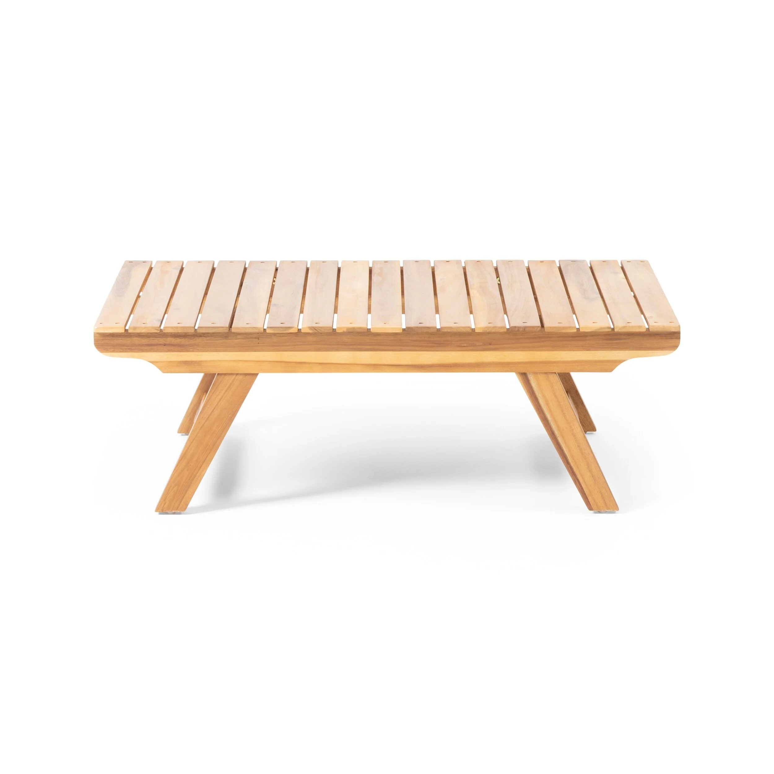 Roomfitters Outdoor Acacia Wood Coffee Table, Slatted Top with Angled Legs, Weather-Resistant Patio Accent, Teak