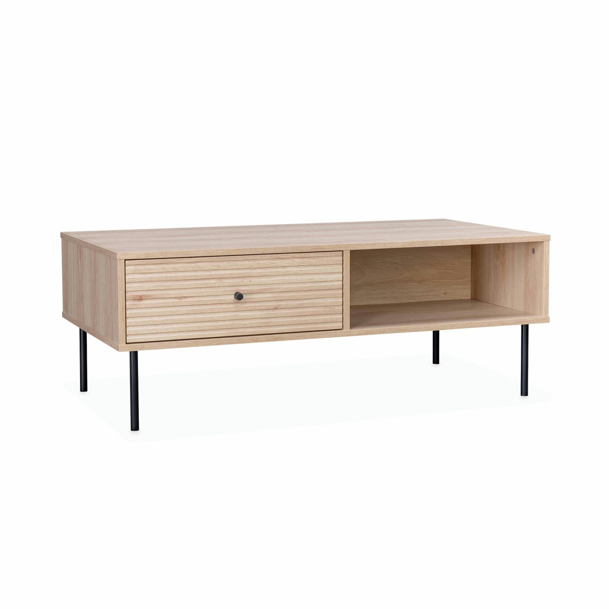 BRAGA - Table basse décor bois rainuré
