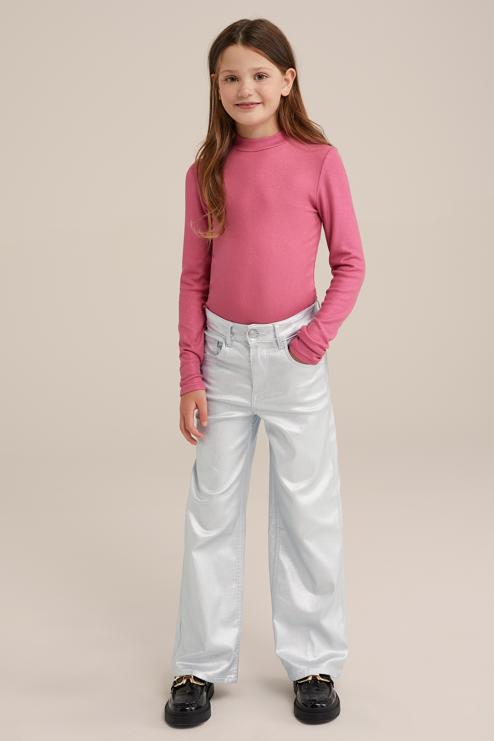 Meisjes wide leg coated jeans