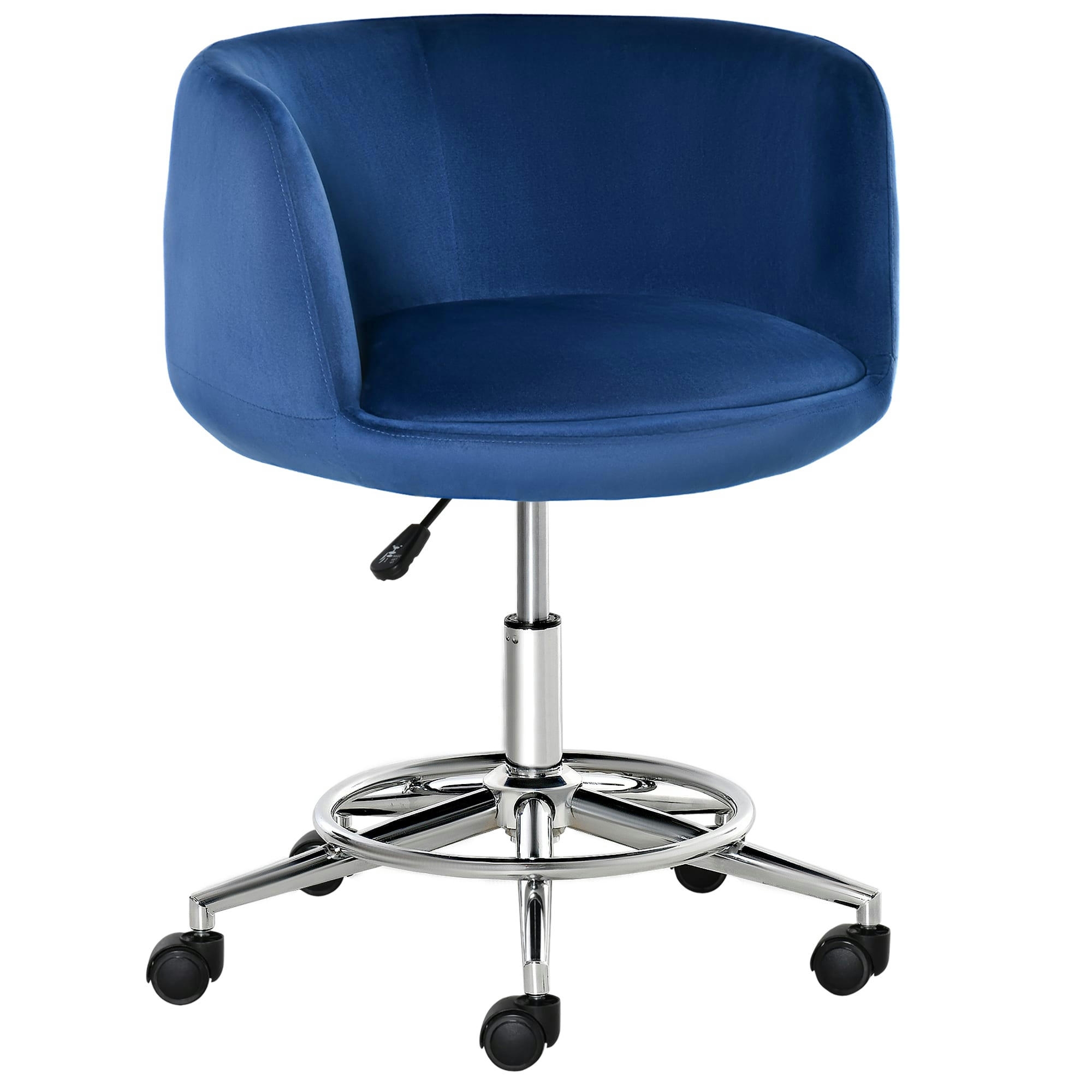 - Chaise de bureau ergonomique réglable acier chromé velours bleu roi