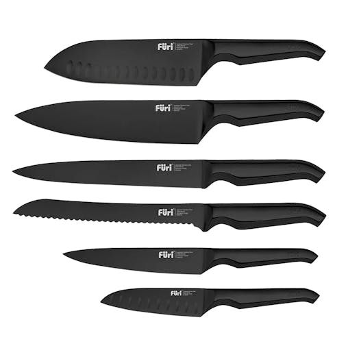 Furi Pro Jet Black Magnetic Hexagonal 7 Piece Knife Block Set 7pc