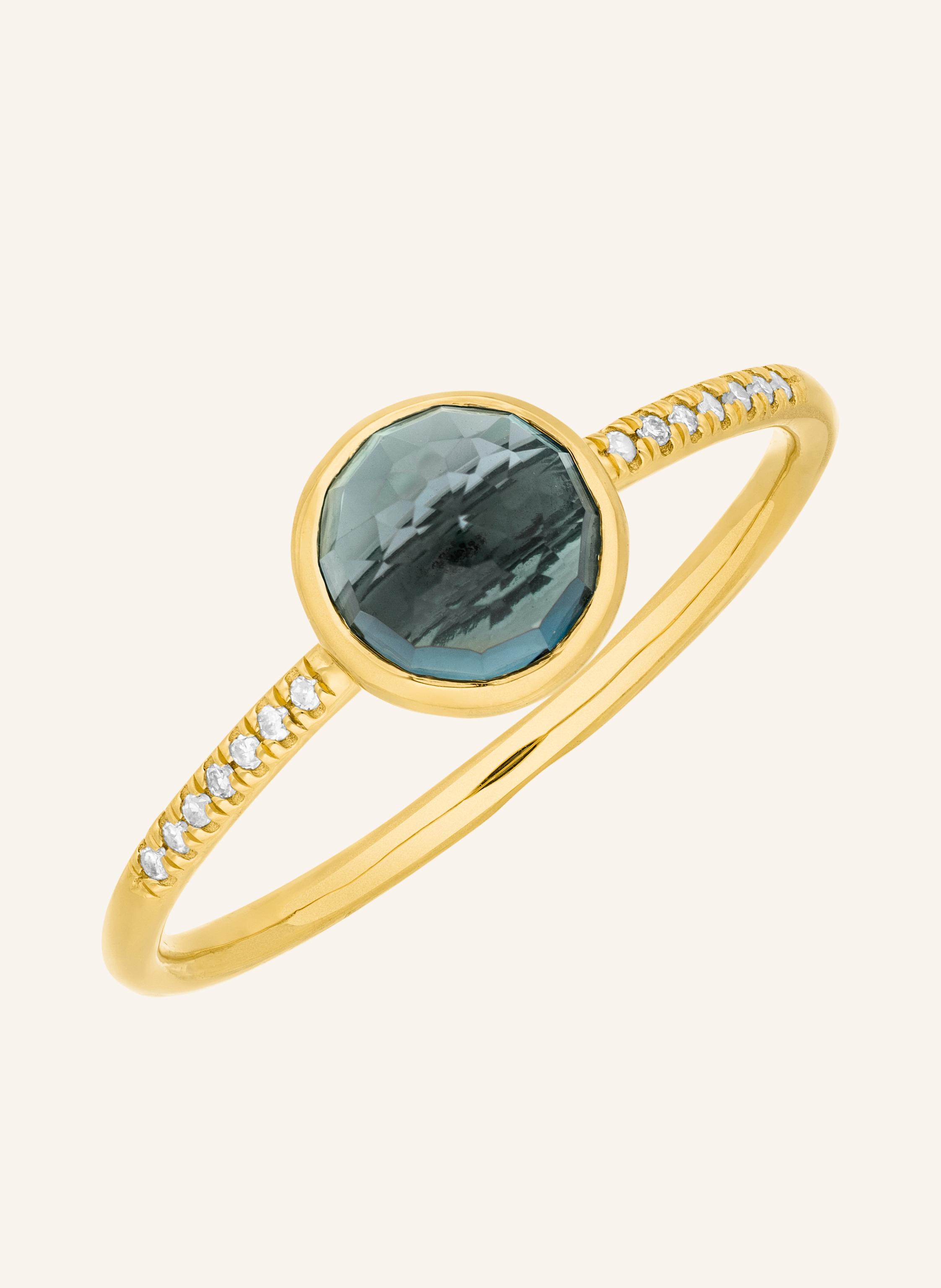 Leaf Ring BLUE TOPAS aus 14 Karat Gelbgold mit Diamanten