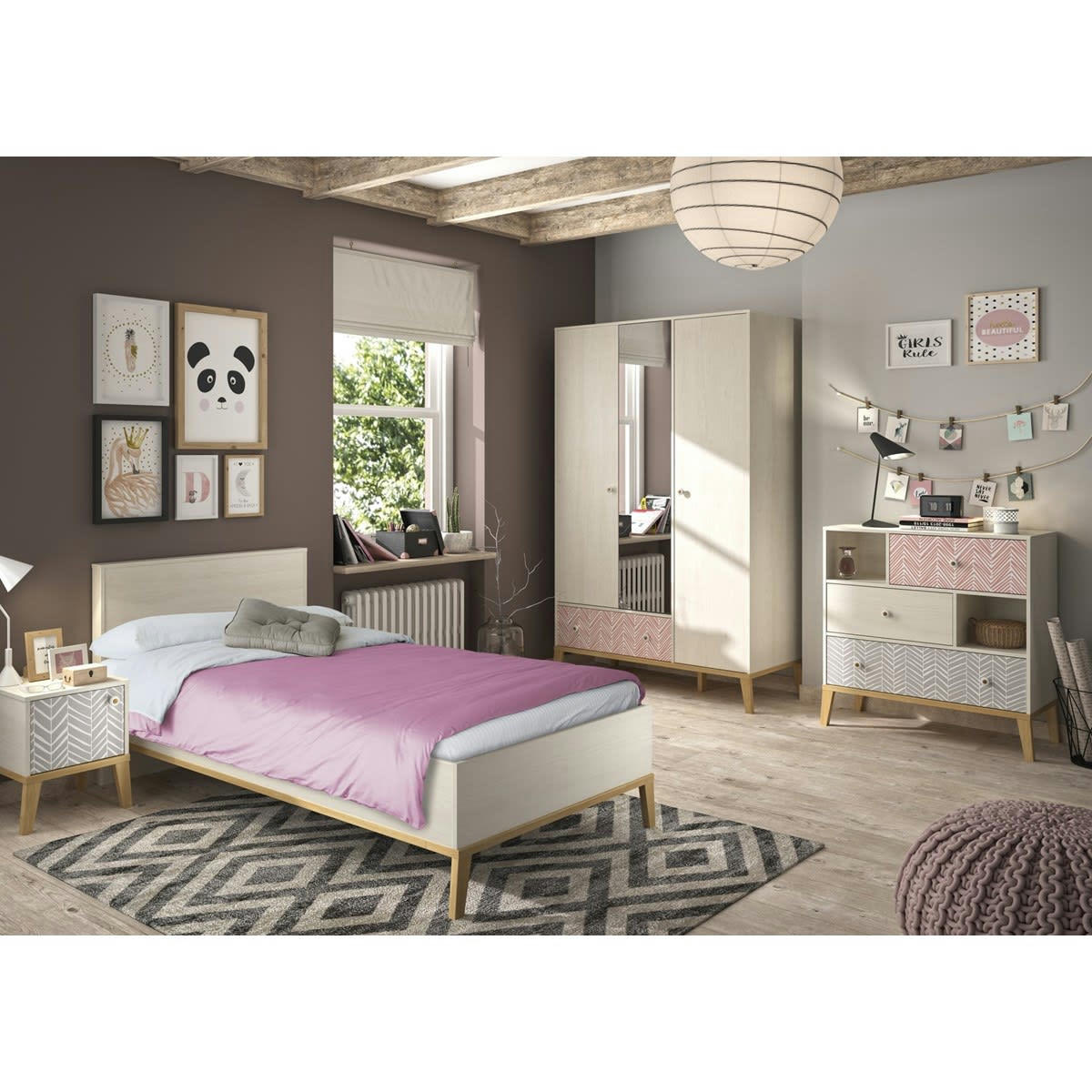 GWENDOLINE - Armoire 3 portes 1 tiroir effet bois