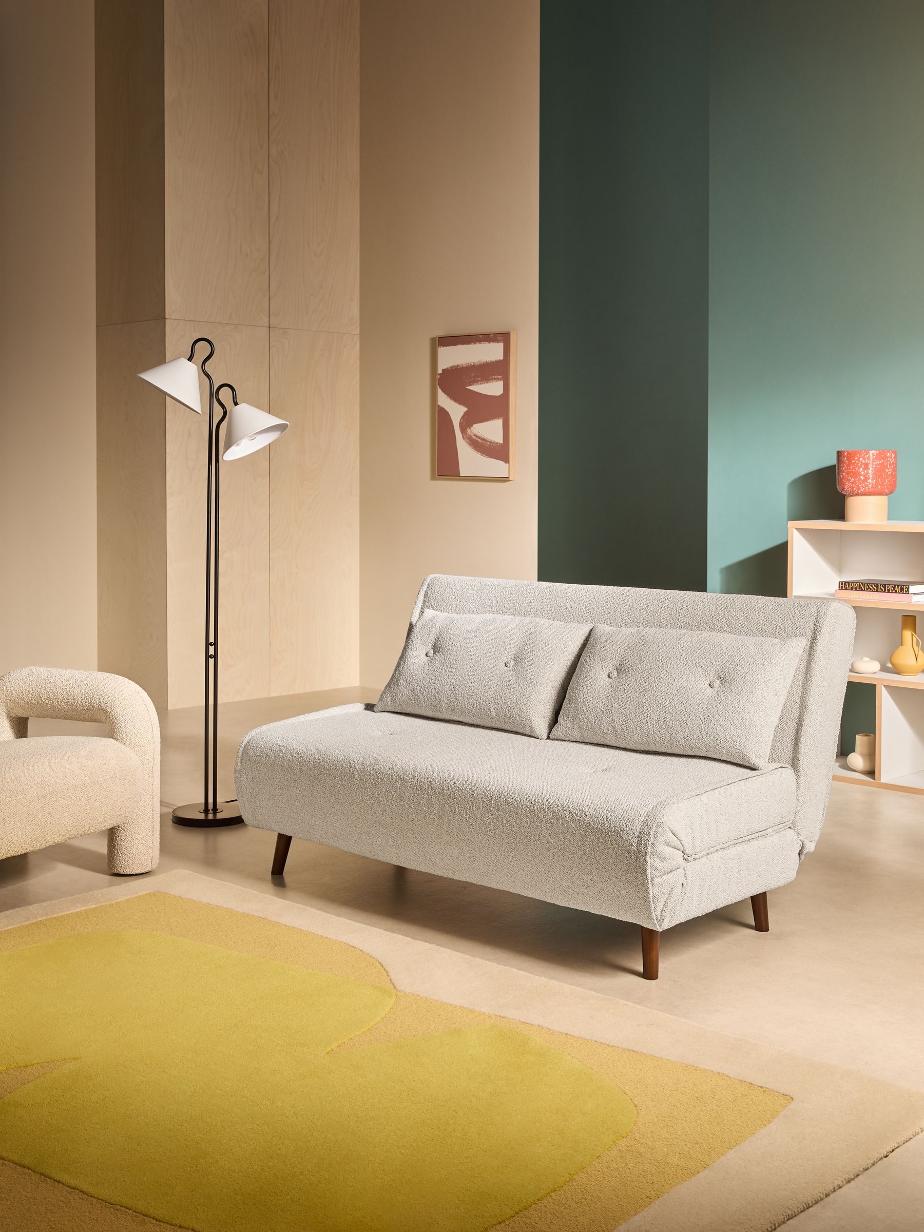 Large Haru 2 Seater Sofa Bed in Off White Natural Pax Boucle