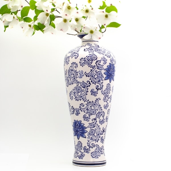 Claybarn Blue Garden 20" White Tall Vase