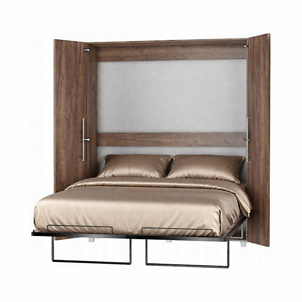 Armoire Lit escamotable Vertical 160x200 cm couleur Tabac foncé avec porte Lit Mural Todor