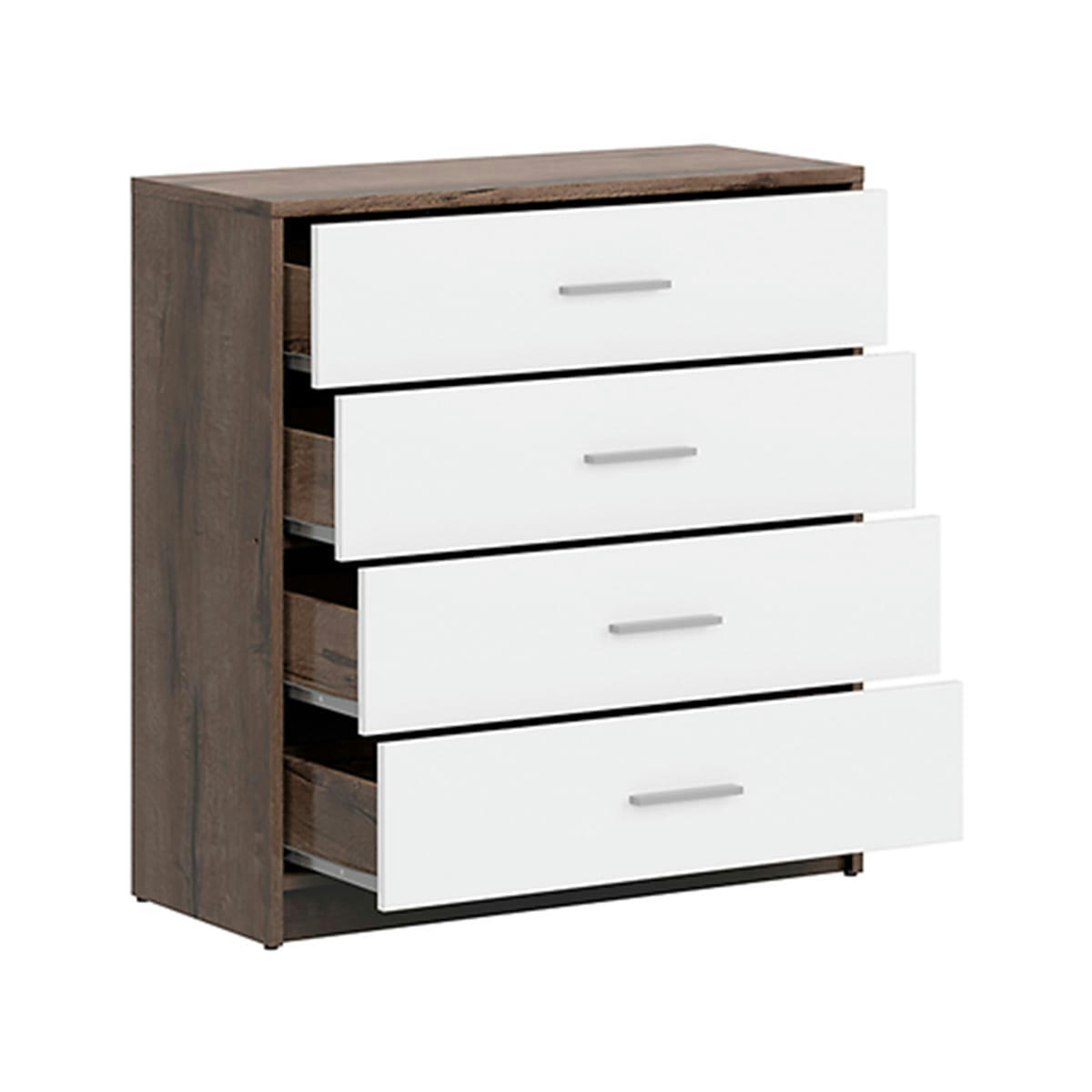 - Commode 4 tiroirs stratifiés naturel foncé et blanc