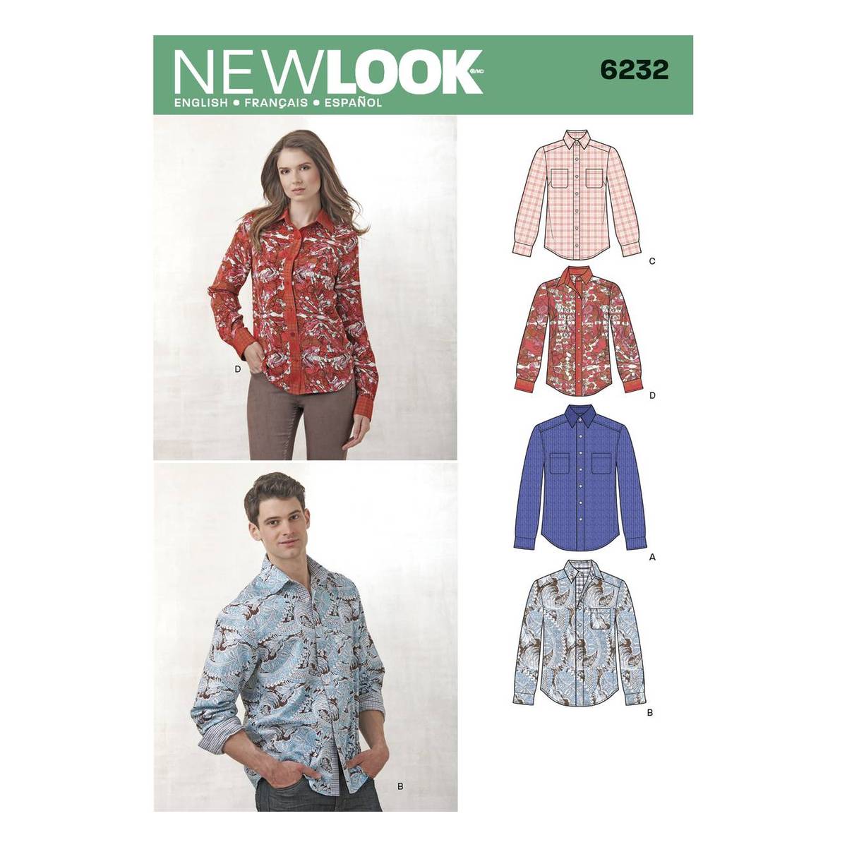 New Look Women and Men's Shirt Sewing Pattern 6232