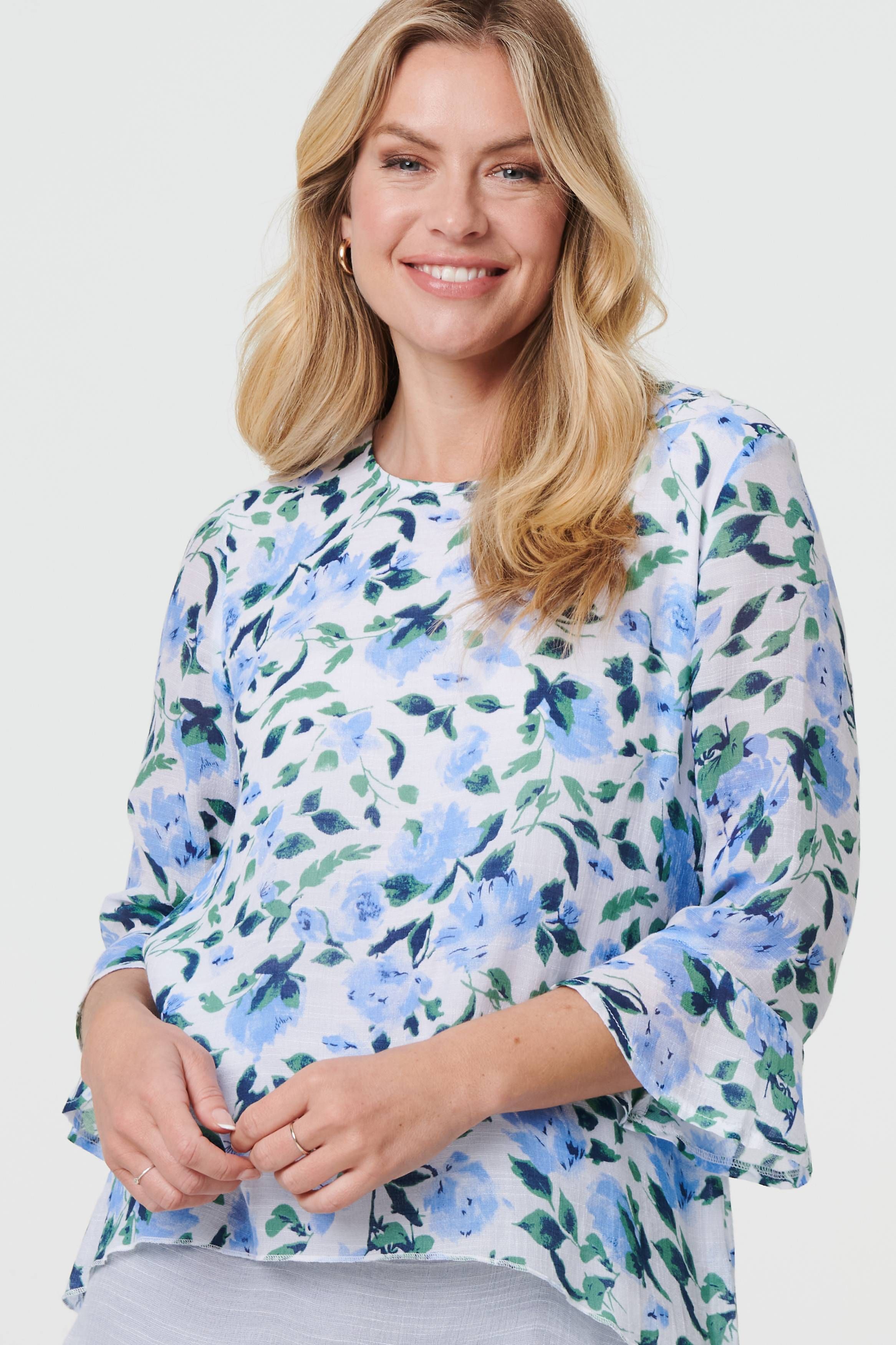 Izabel London Floral Layered 3/4 Sleeve Tunic Top