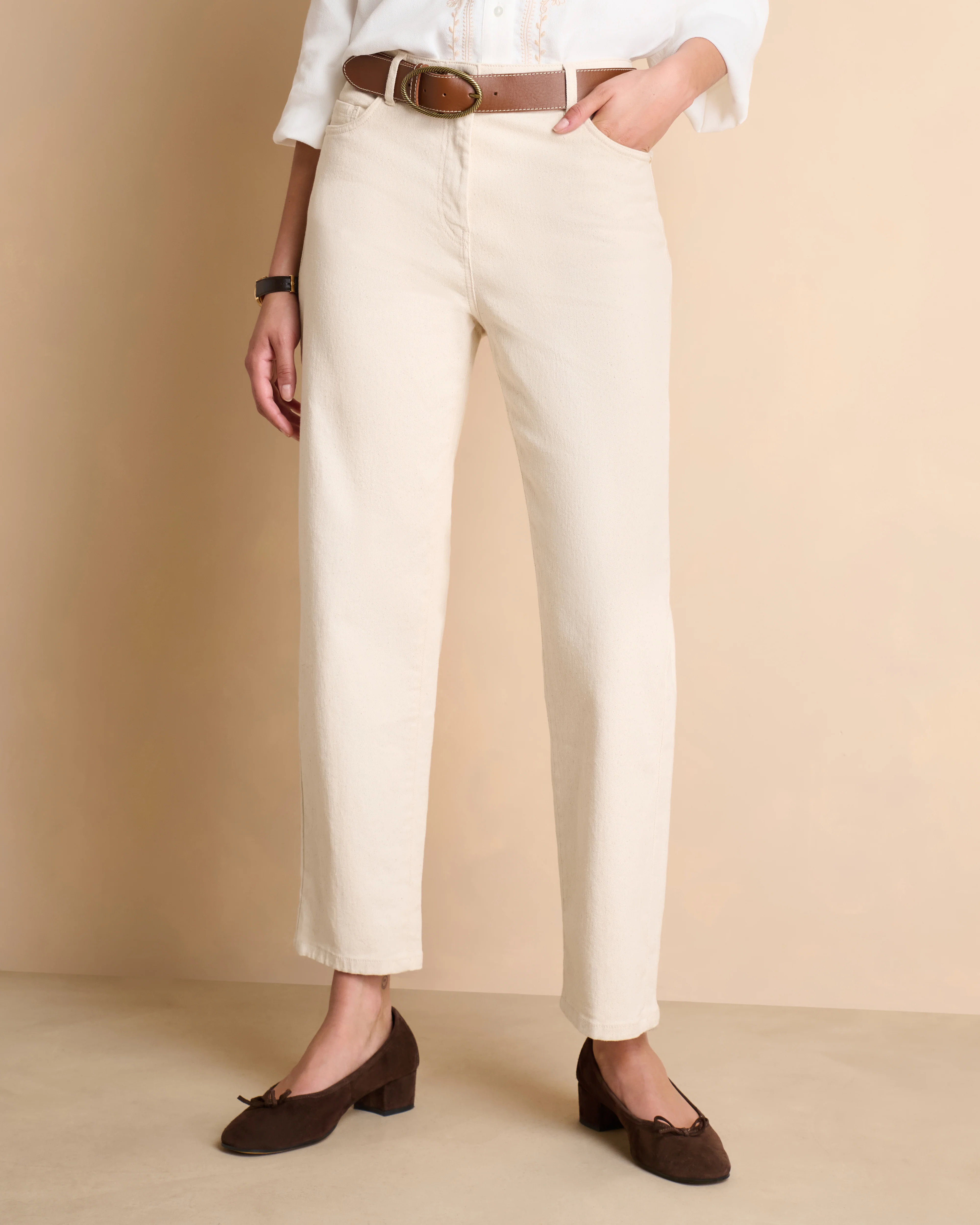 Pantalon beige coupe mom POMME/14071/007