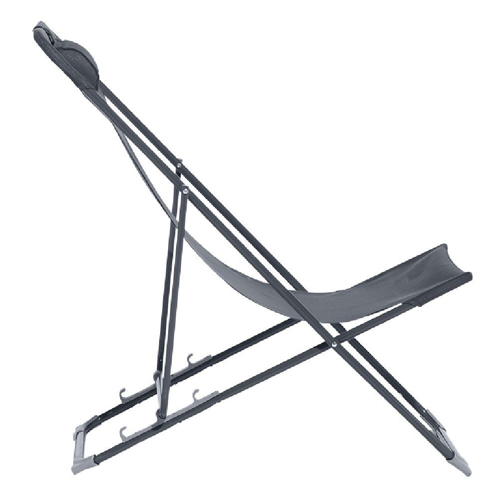 Chilienne Garden pliante avec têtière 3 positions grise 56x82xH76-90cm