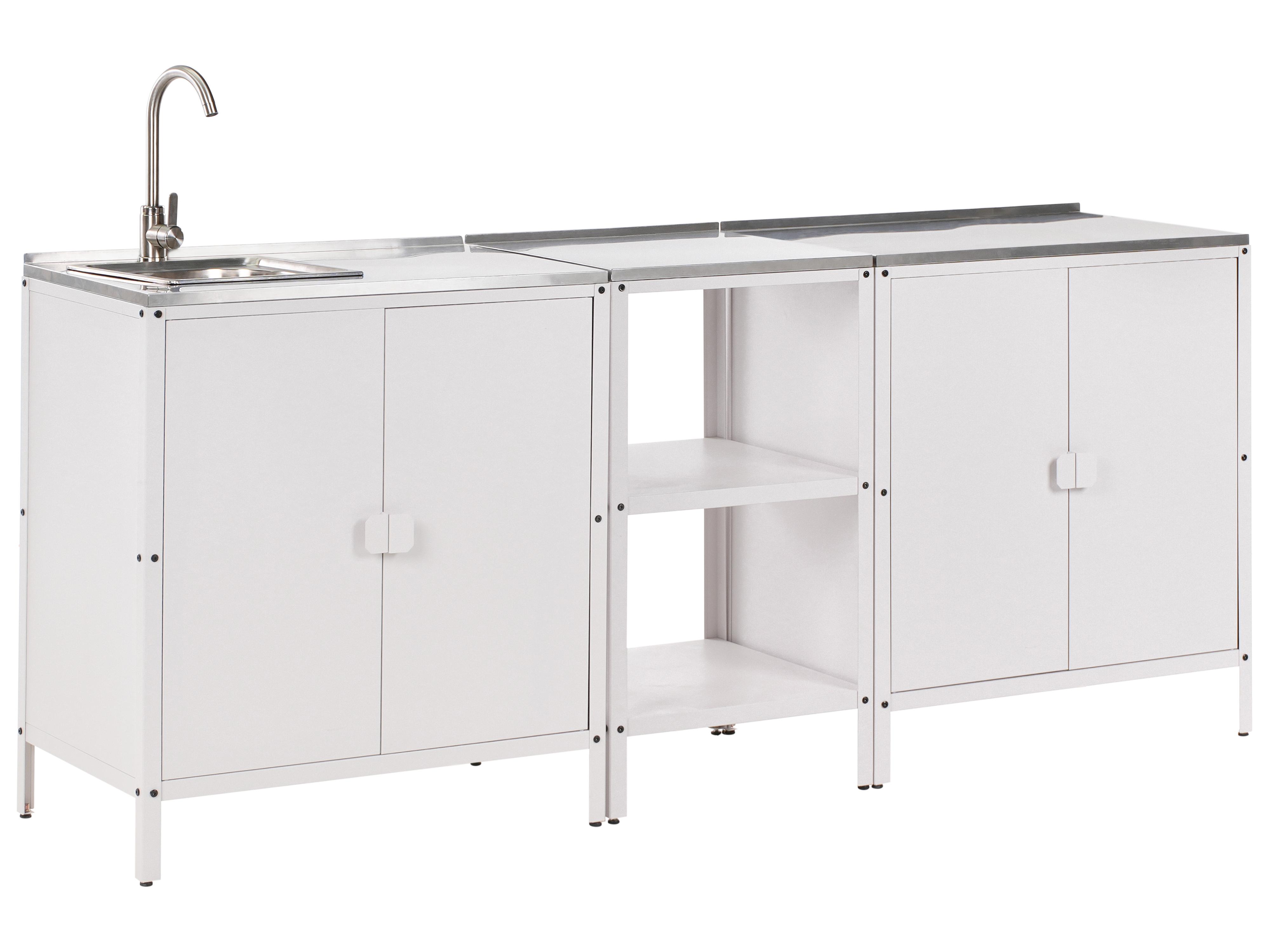 3 Piece Outdoor Kitchen Set with Sink VILAMA Metal White