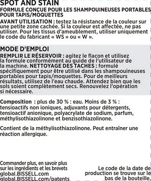 Détergent Bissel Spot &Stain 1L pour Soptclean et multiclean