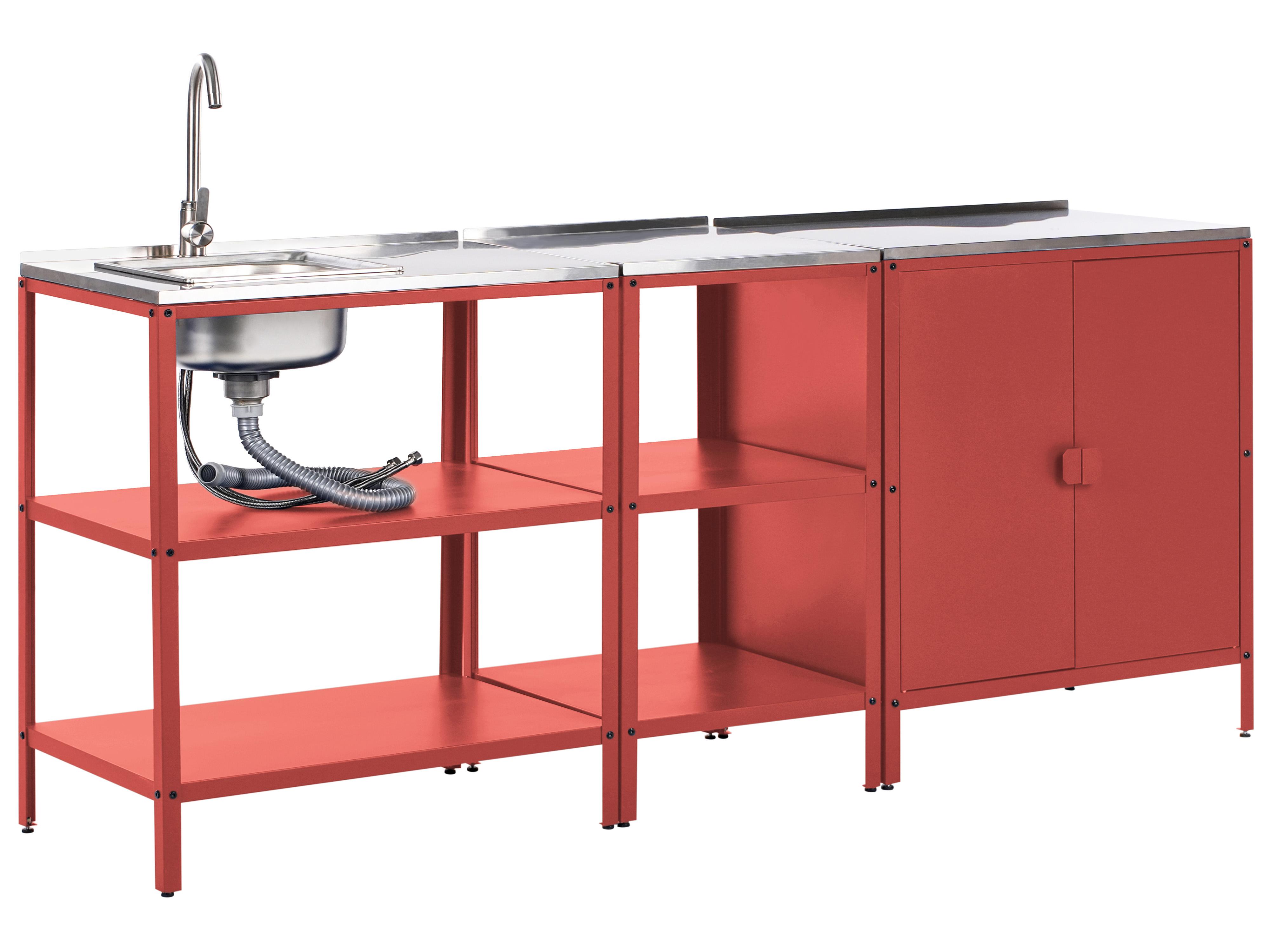 3 Piece Outdoor Kitchen Set with Sink VILAMA Metal Red