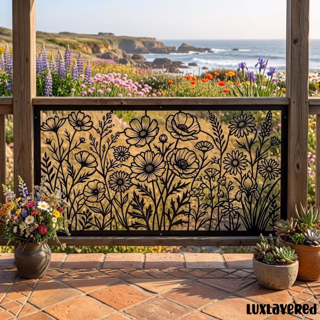 Custom Wildflower Metal Railings, Floral Garden Outdoor Privacy Screen Decor, Gift for Housewarming