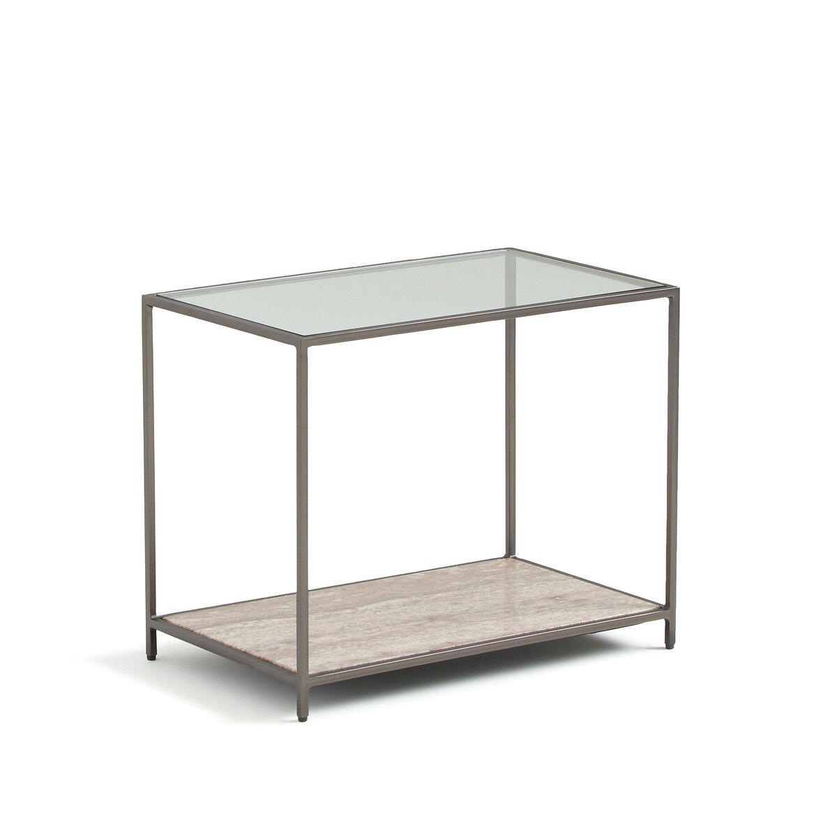 Bout de canapé verre trempé et travertin, Buren