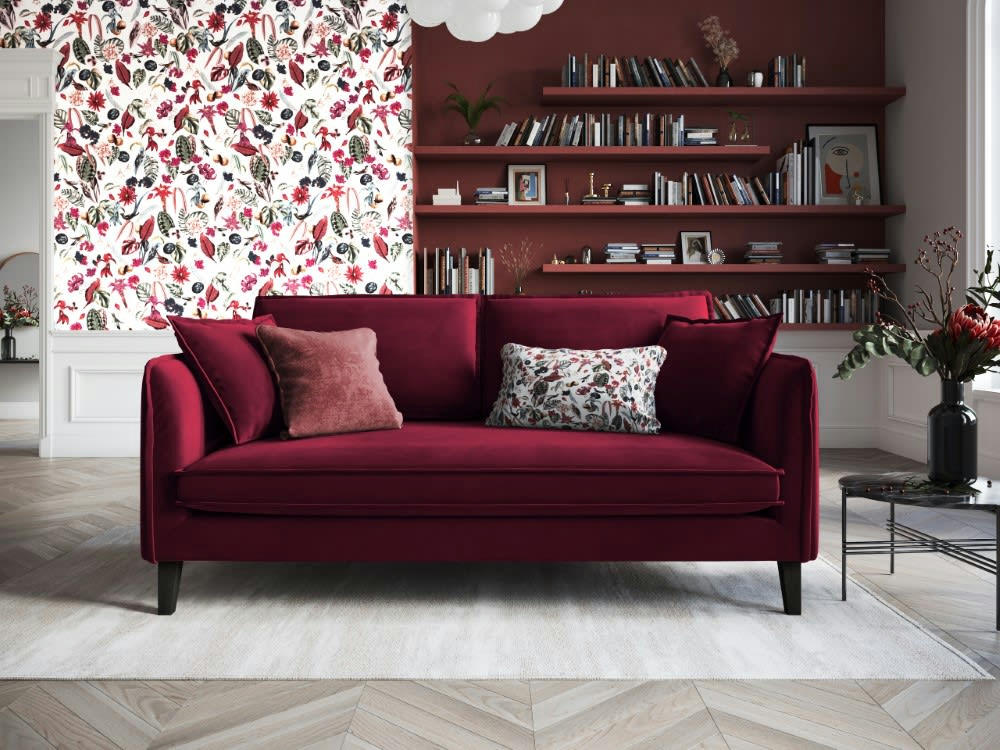 PROVENCE - Canapé 3 places en velours rouge foncé