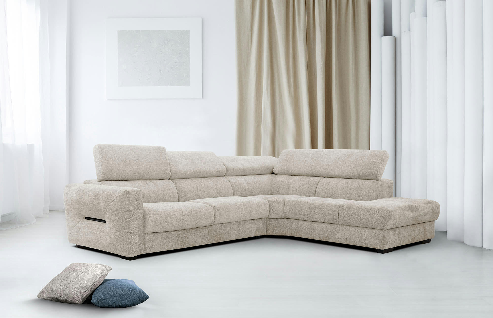 CALVERA - Canapé d'angle droit Calvera 5 places tissu beige