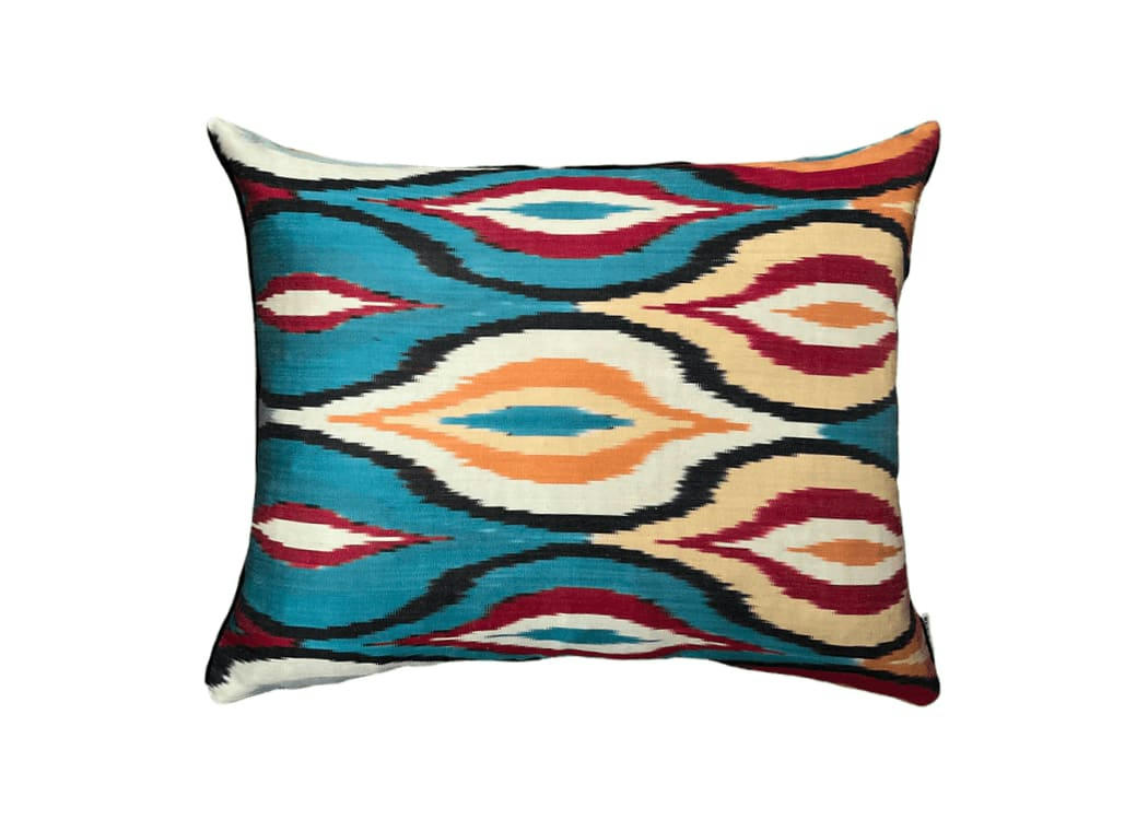 - Housse de coussin velours et soie ikat  40x50 multicouleur