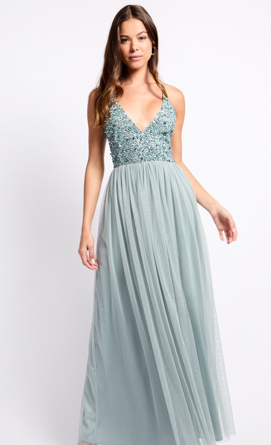 Little Mistress Grey Embellished Maxi Dress