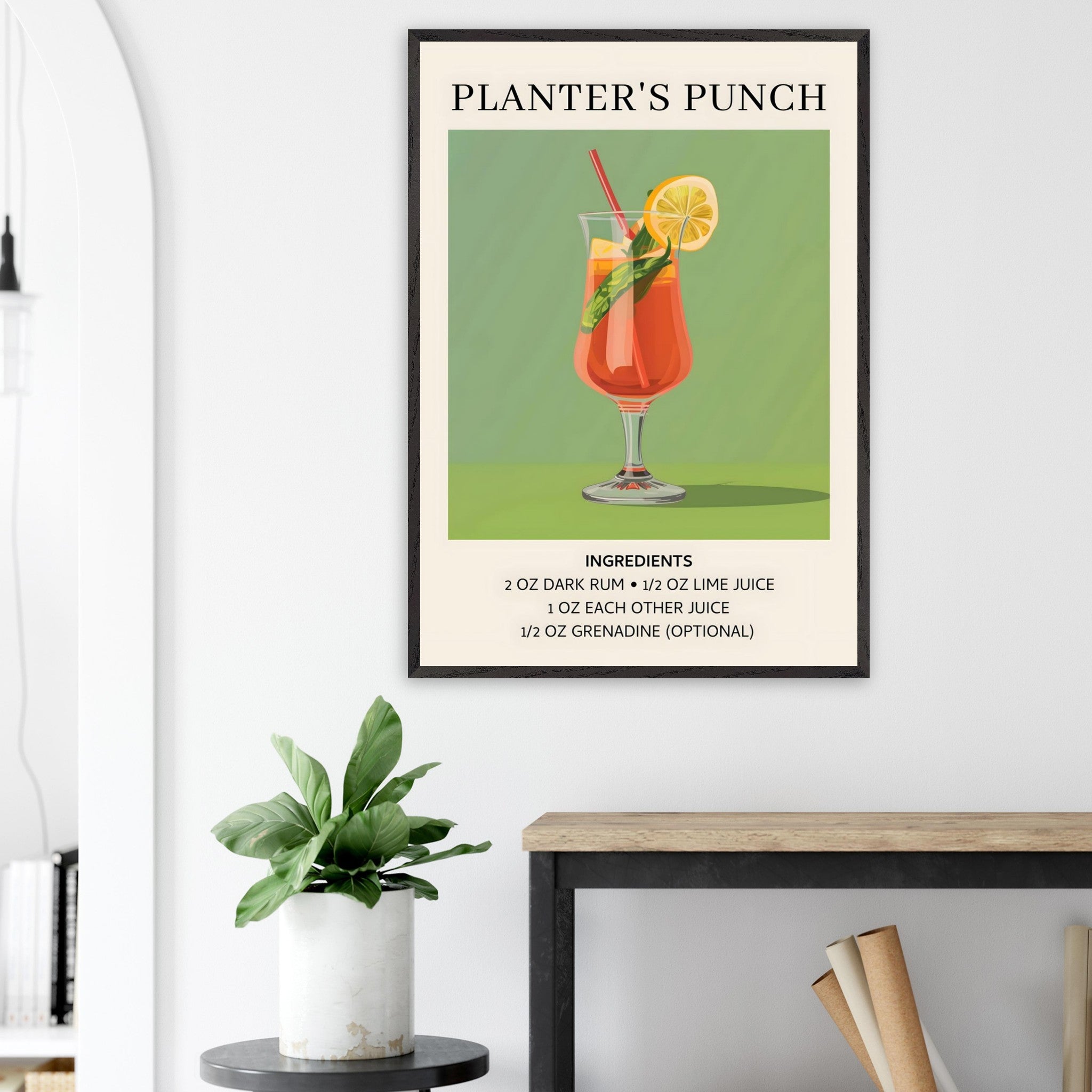 Artfulprints Poster Planter's Punch cocktail - Ingrediënten  - 70x100 cm - Groen