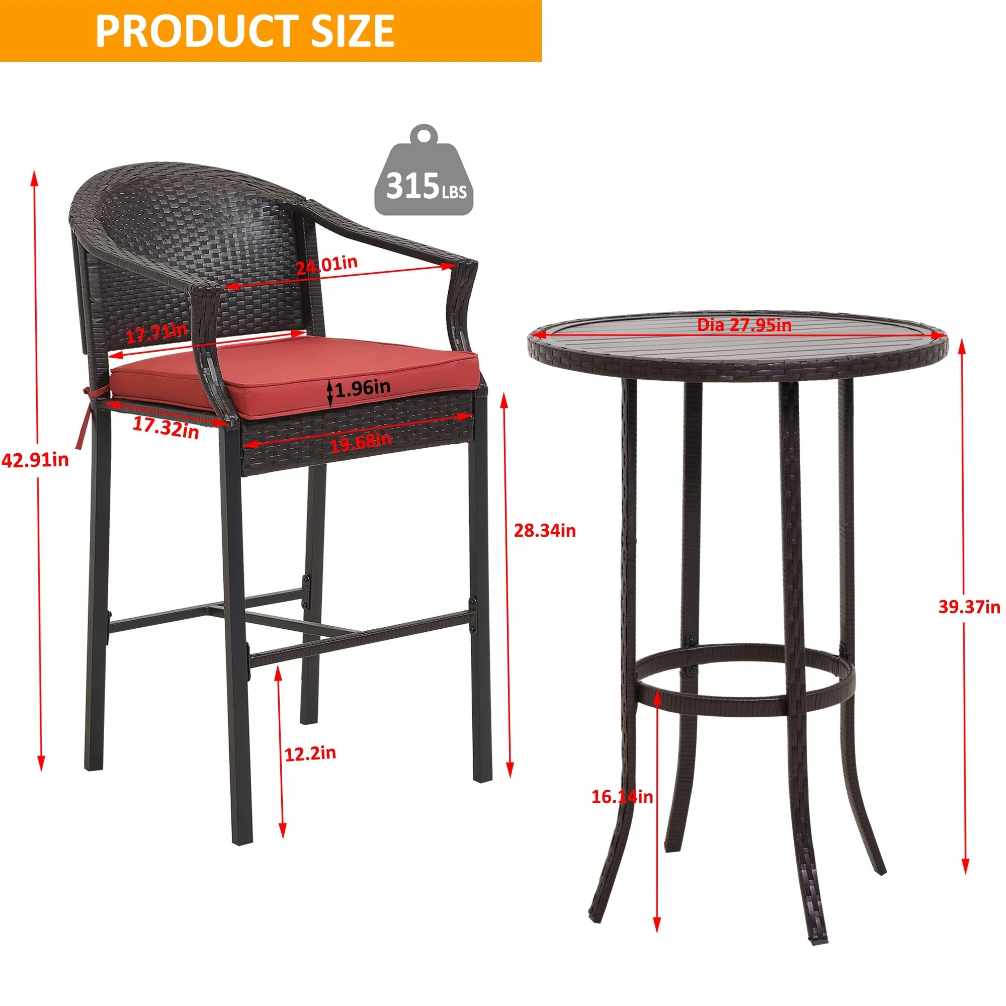 3-piece Outdoor Bar Set with Iron Table Top