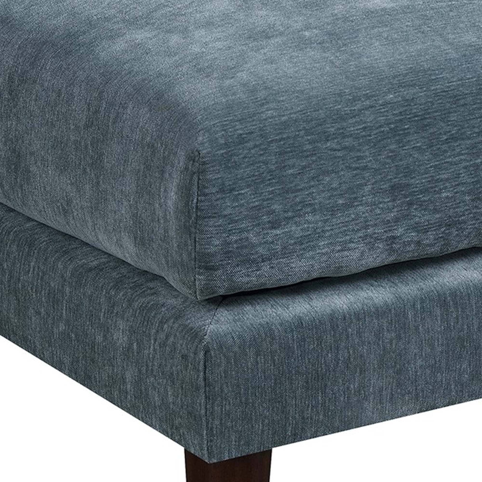 Rio 32 Inch Modular Ottoman, Box Cushion Seat, Wood Legs, Slate Blue Fabric
