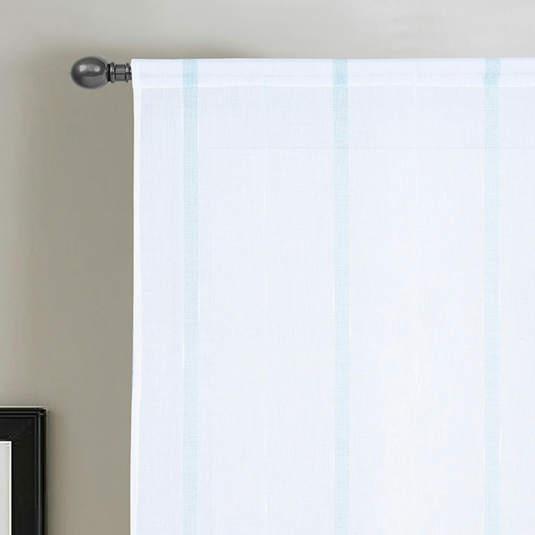 - Paire vitrages à bandes verticales brillantes polyester bleu 60x160 cm