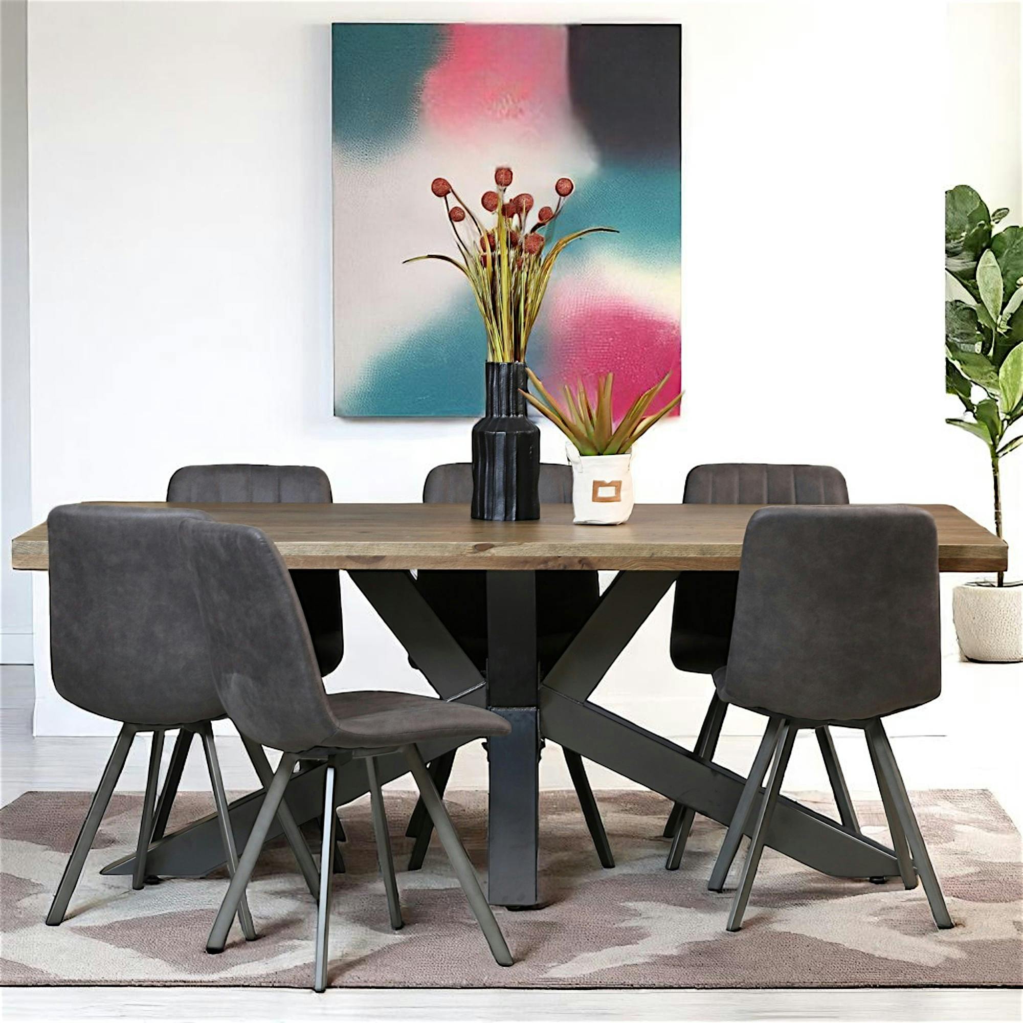 Table pied central bois de chêne et métal 200 cm HUDSON