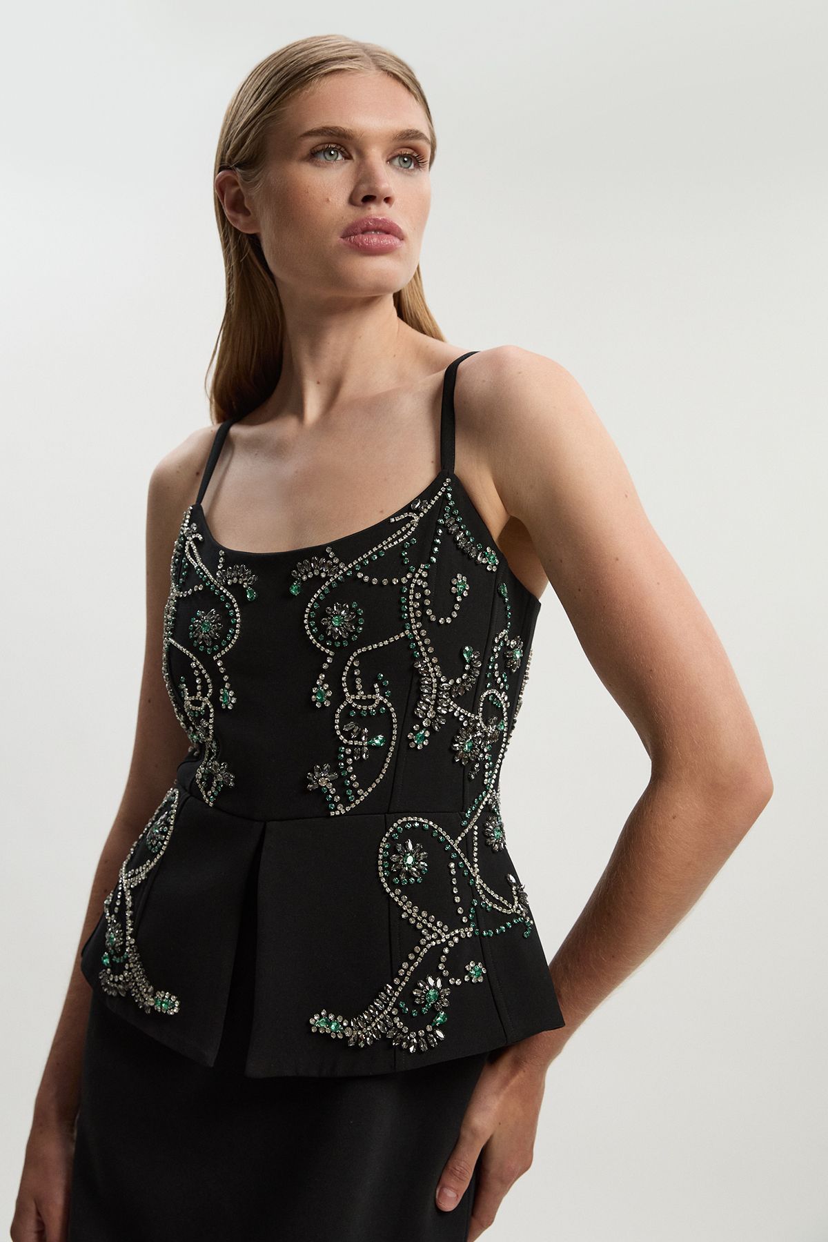 KarenMillen Crystal Embellished Peplum Bandeau Pencil Midi Dress