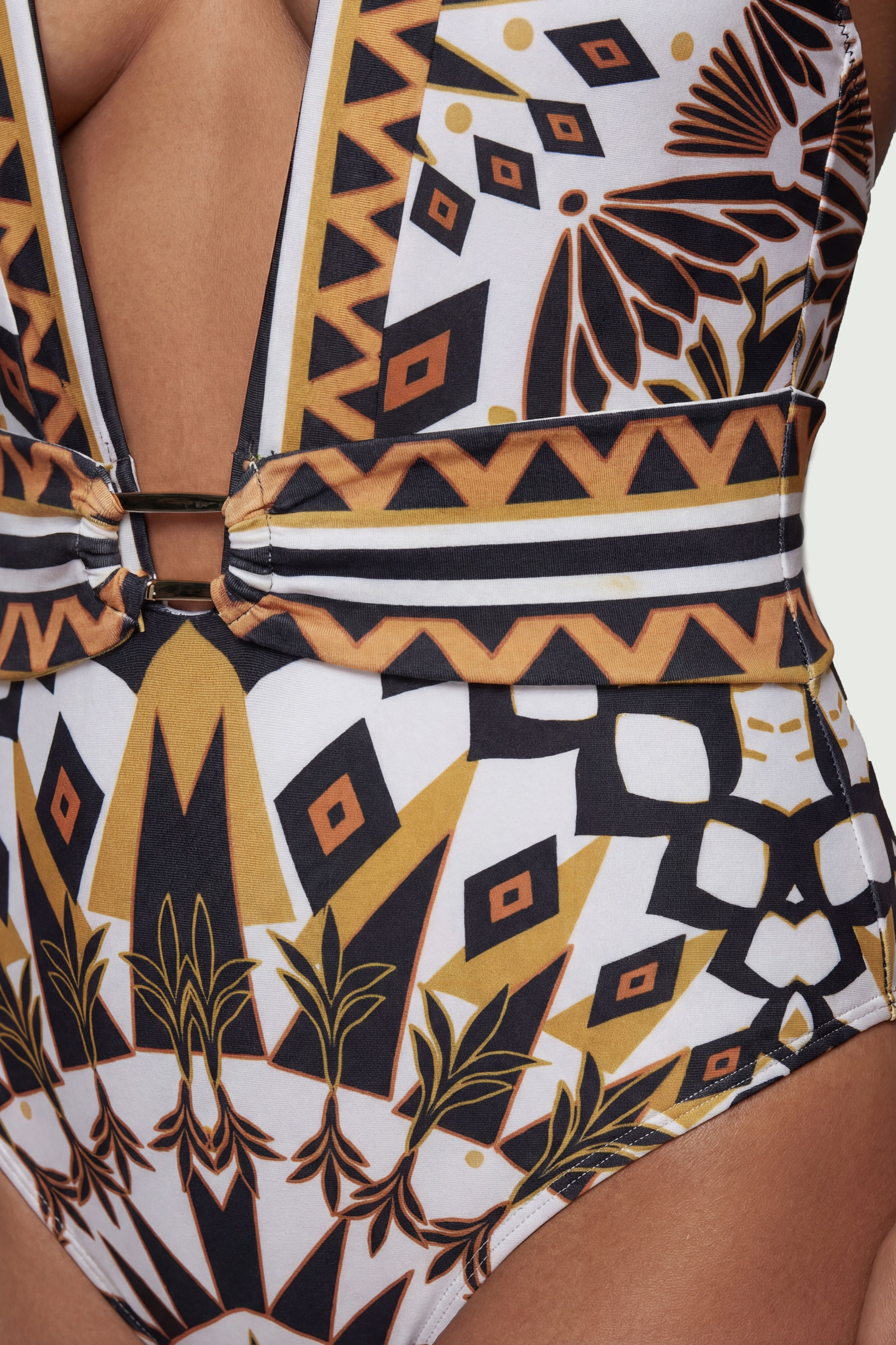 KarenMillen Tile Print Plunge Swimsuit