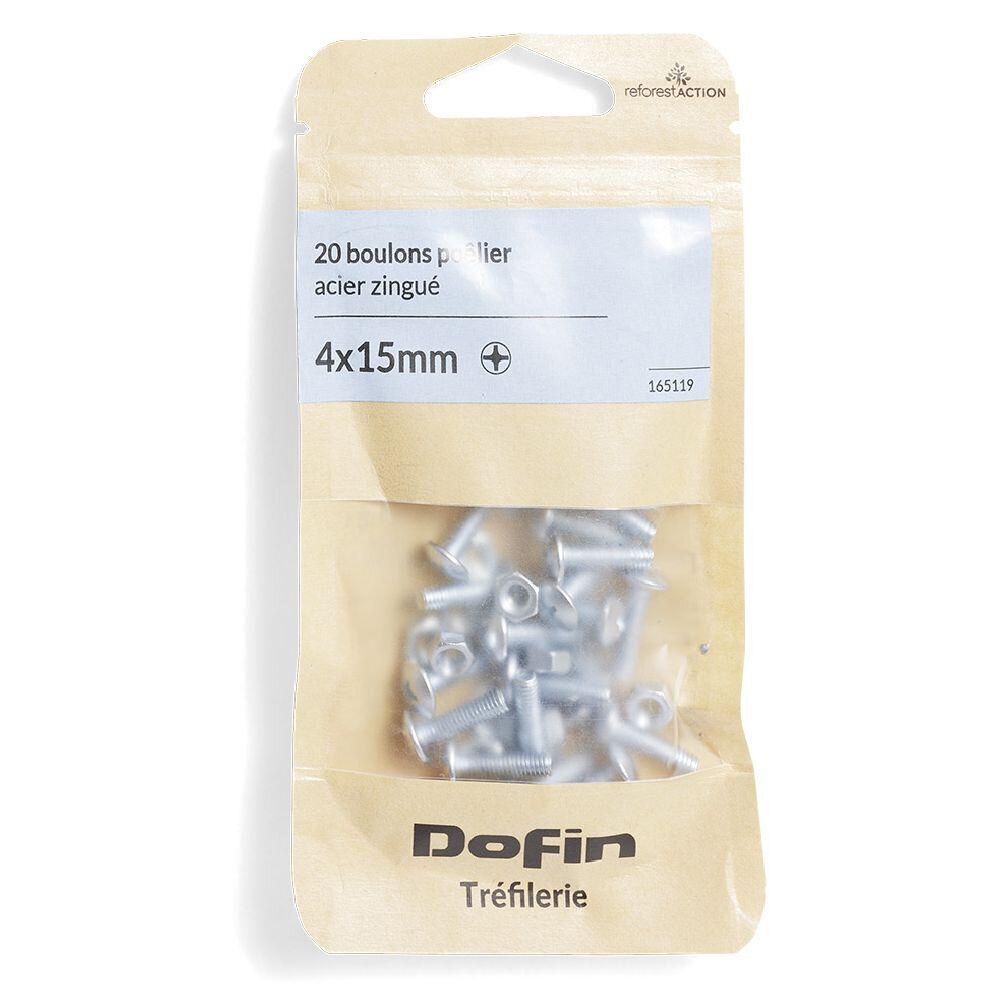 20 boulons poêlier cruciforme acier zingué - 4x15 mm